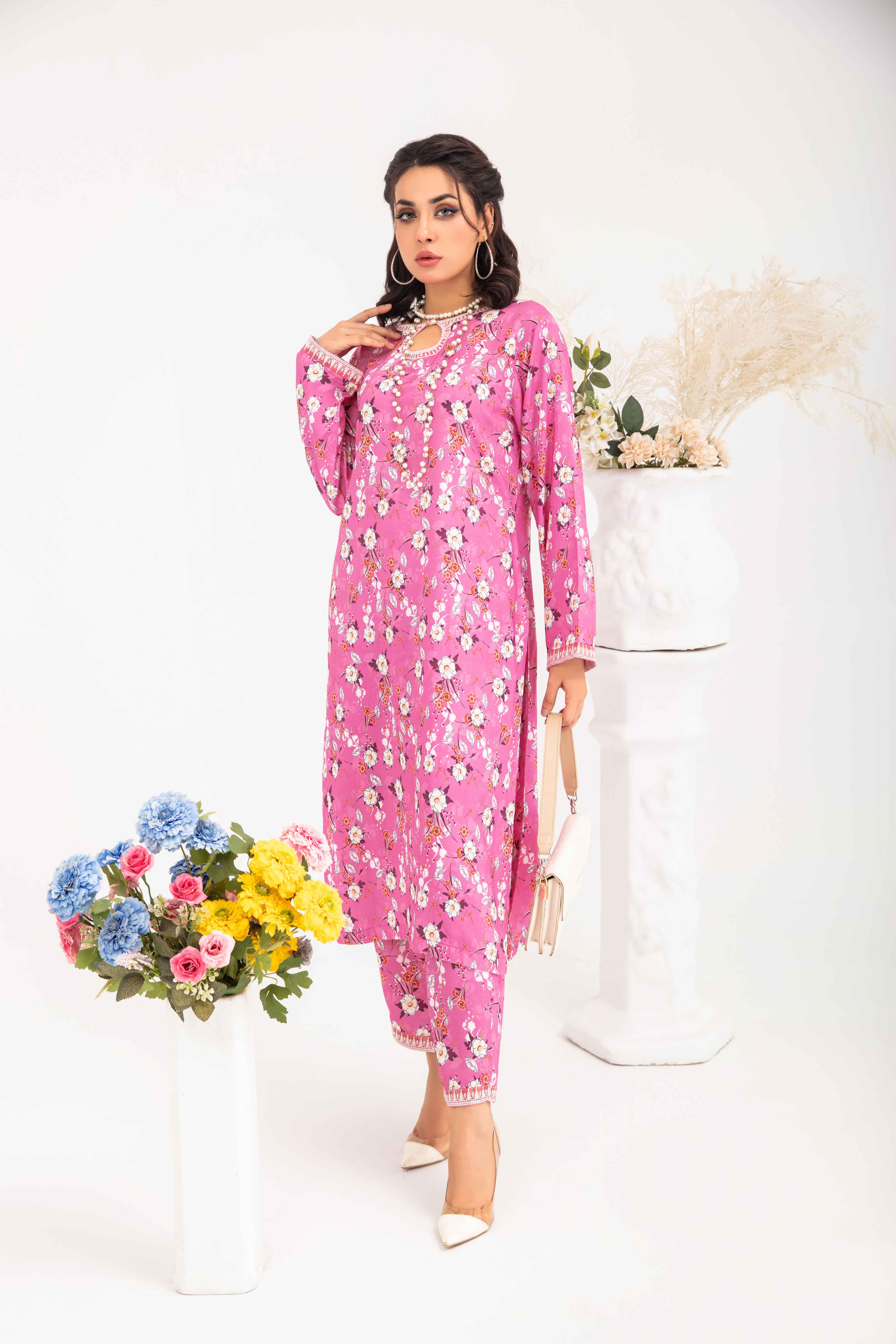 Desi Posh Floral Print on Print Linen Suit MAL01 DesiP 