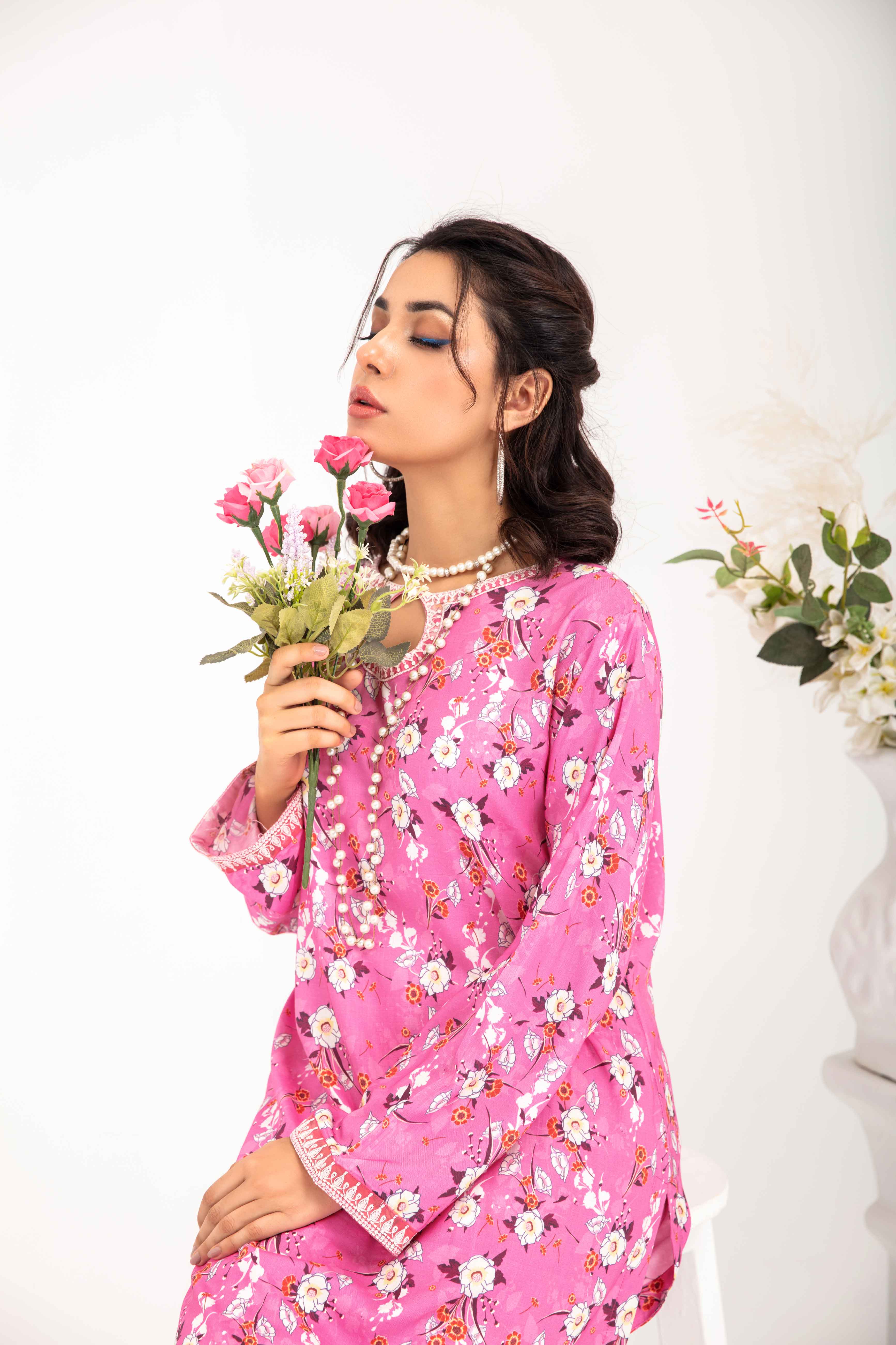 Desi Posh Floral Print on Print Linen Suit MAL01 DesiP 