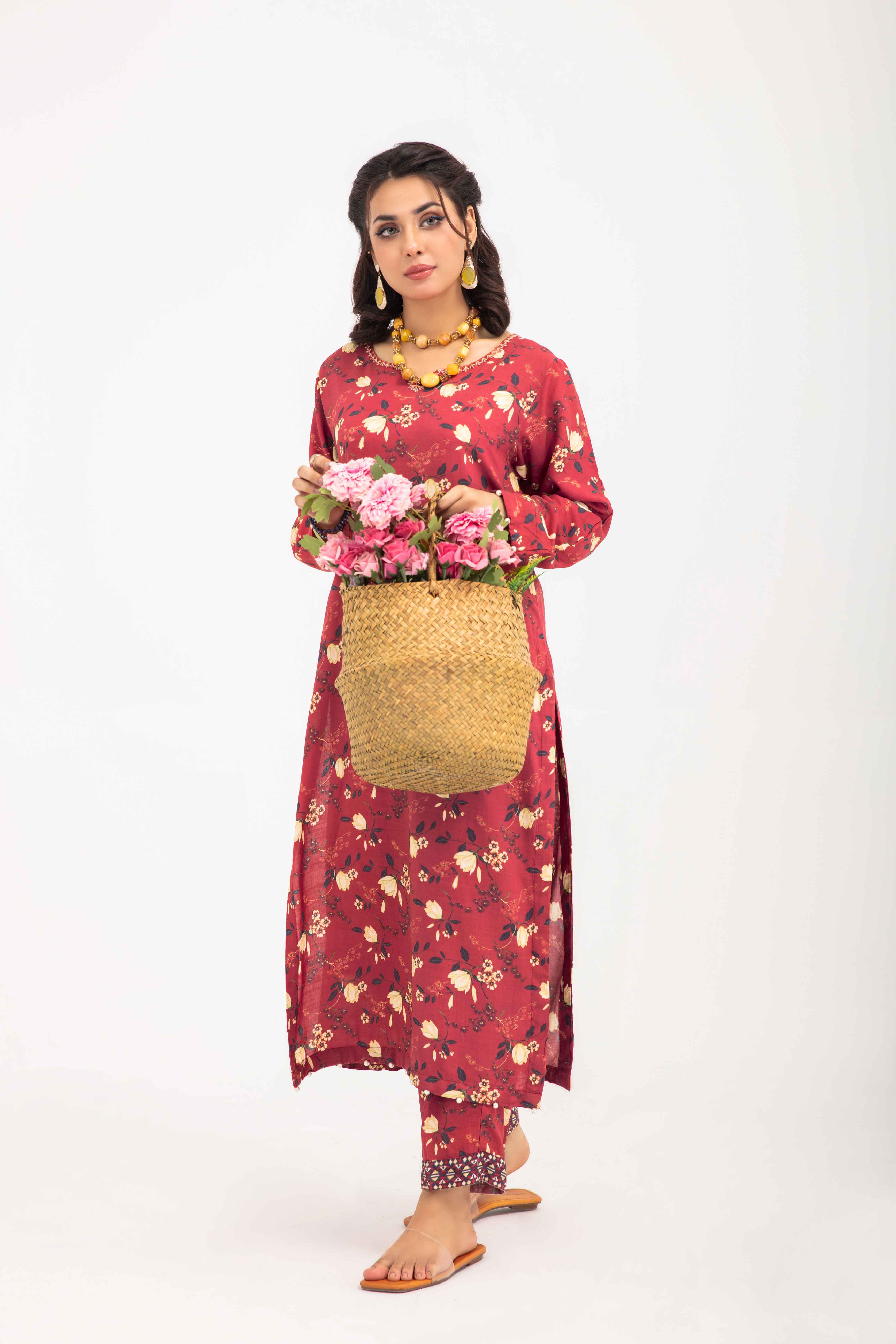 Desi Posh Floral Print on Print Linen Suit MAL02 DesiP 