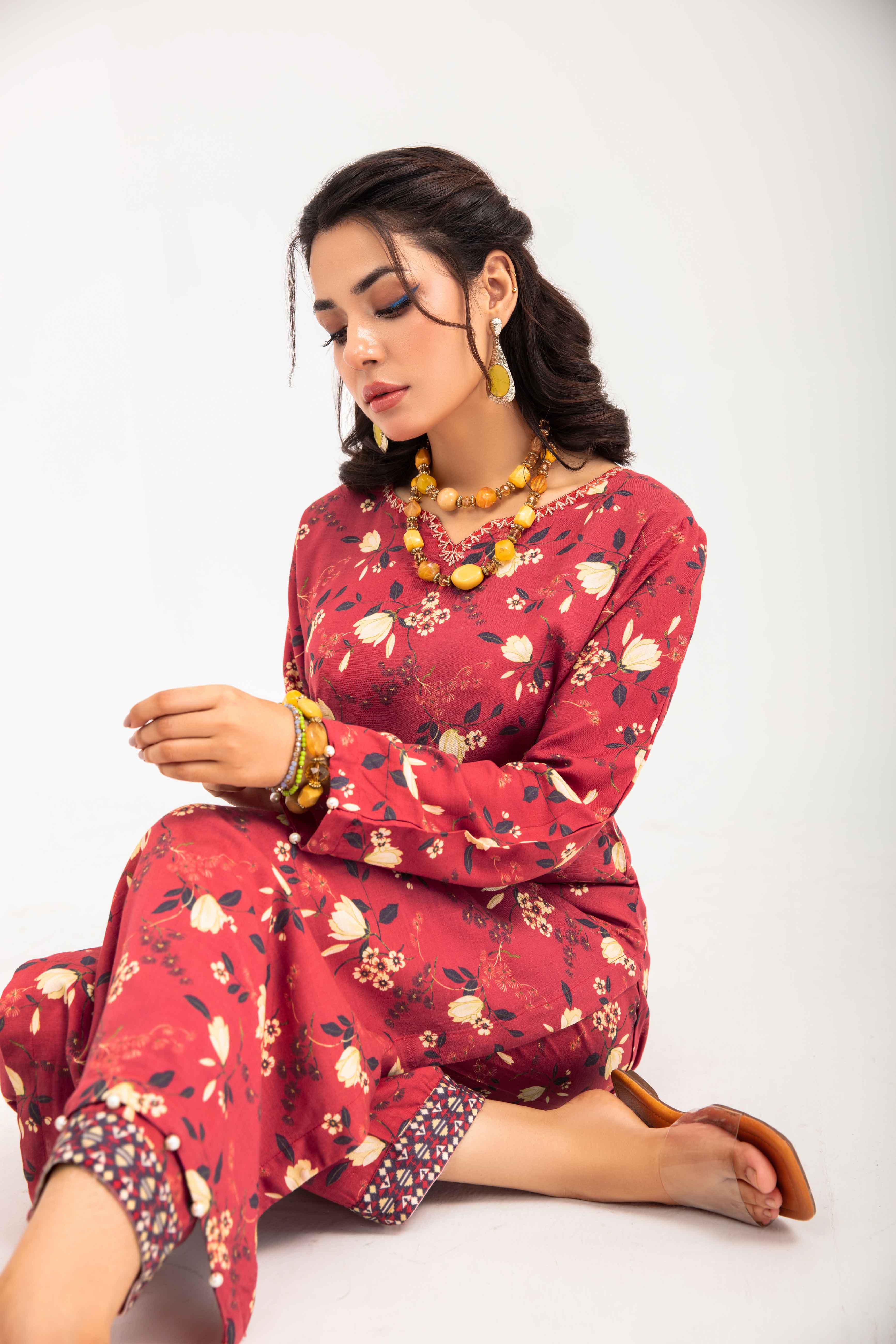 Desi Posh Floral Print on Print Linen Suit MAL02 DesiP 