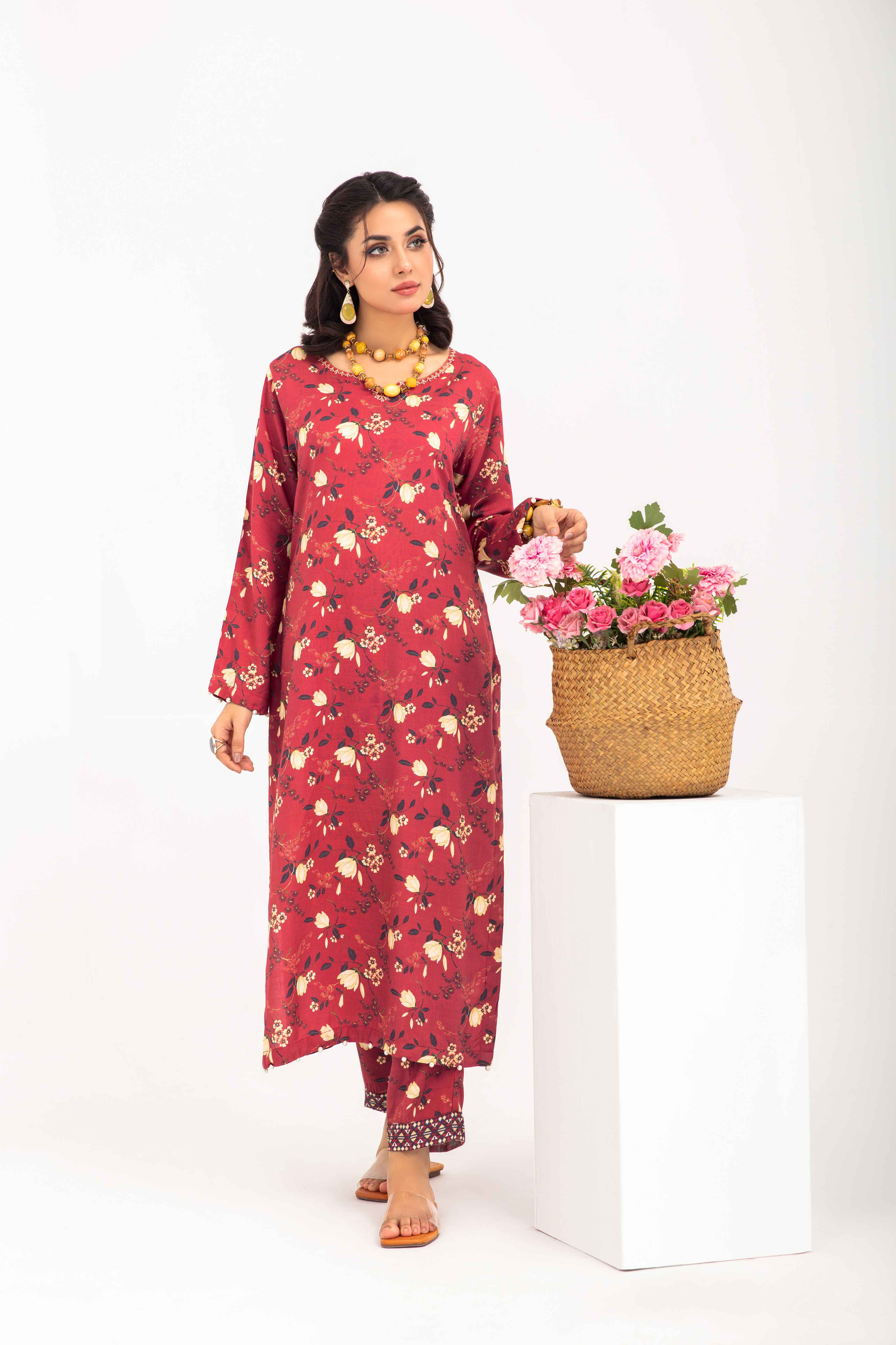 Desi Posh Floral Print on Print Linen Suit MAL02 DesiP 