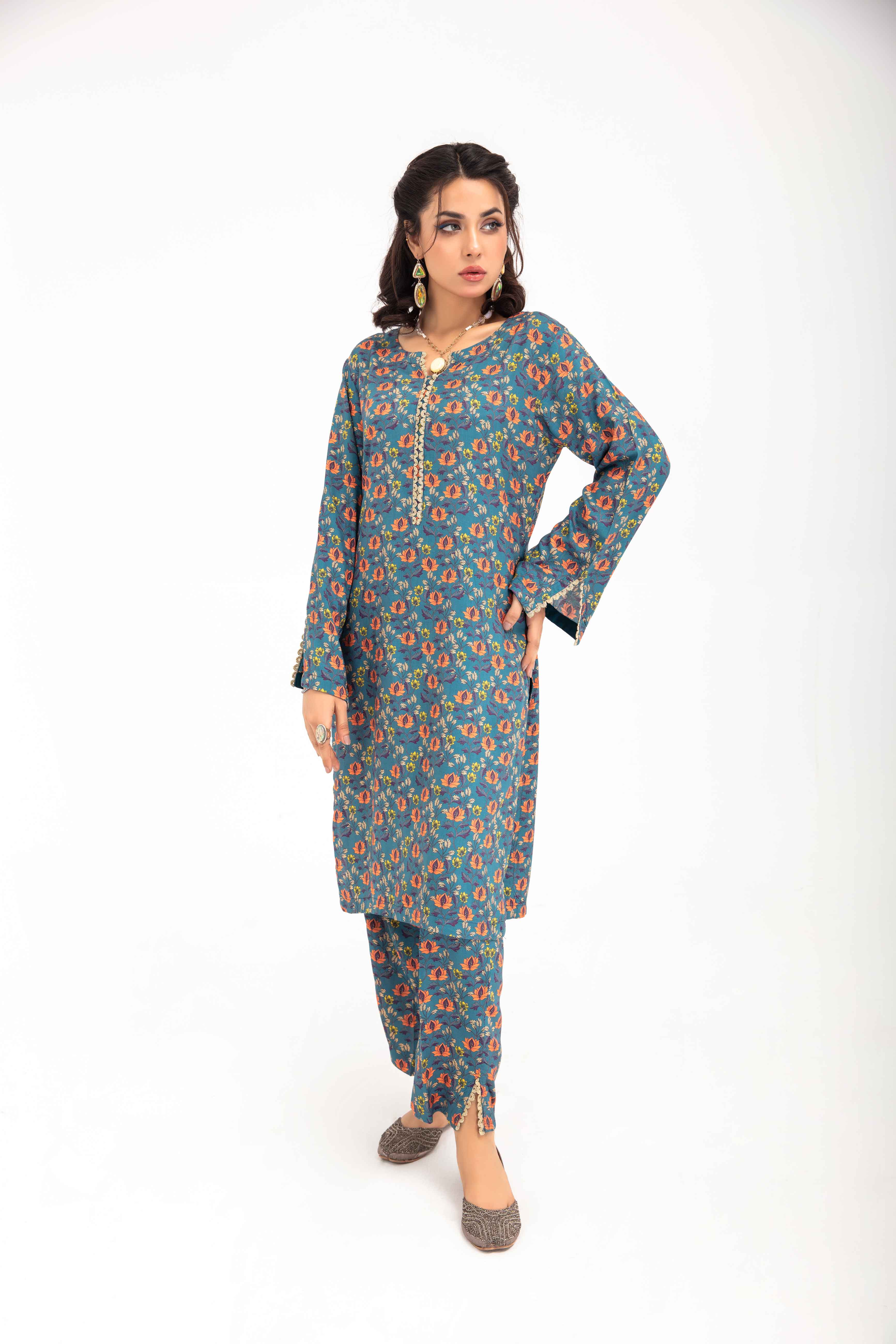Desi Posh Floral Print on Print Linen Suit MAL04 DesiP 