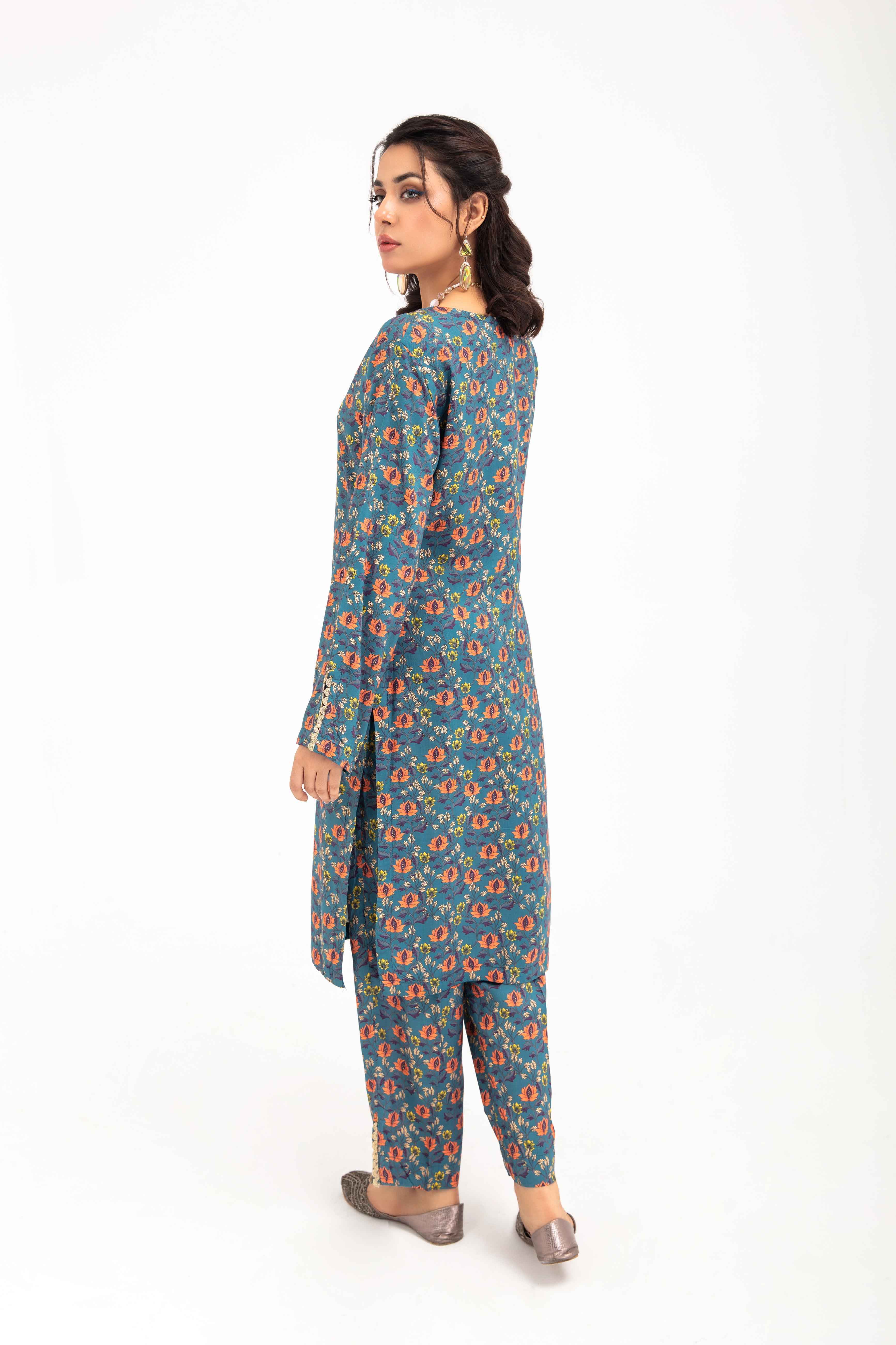 Desi Posh Floral Print on Print Linen Suit MAL04 DesiP 