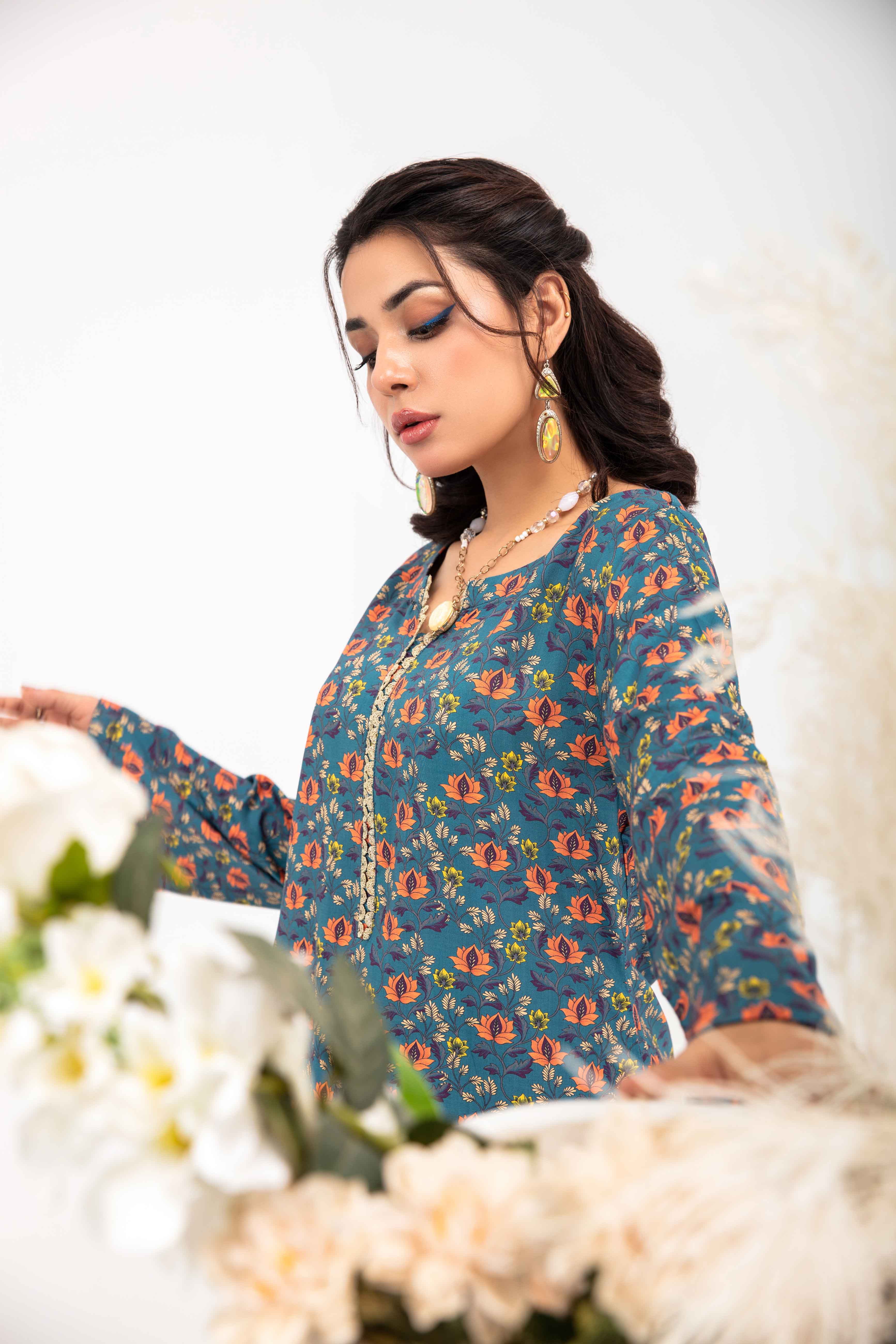 Desi Posh Floral Print on Print Linen Suit MAL04 DesiP 
