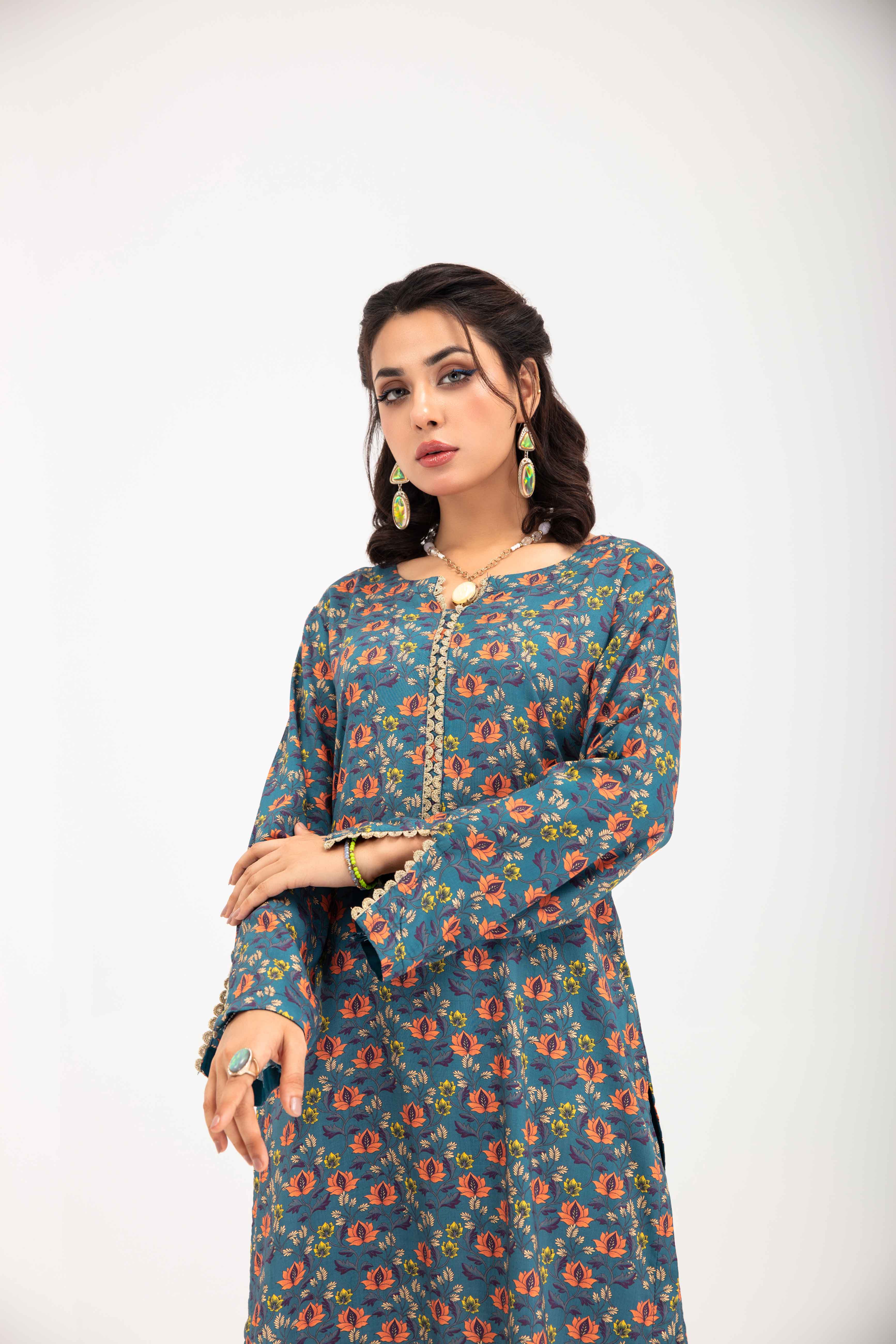 Desi Posh Floral Print on Print Linen Suit MAL04 DesiP 
