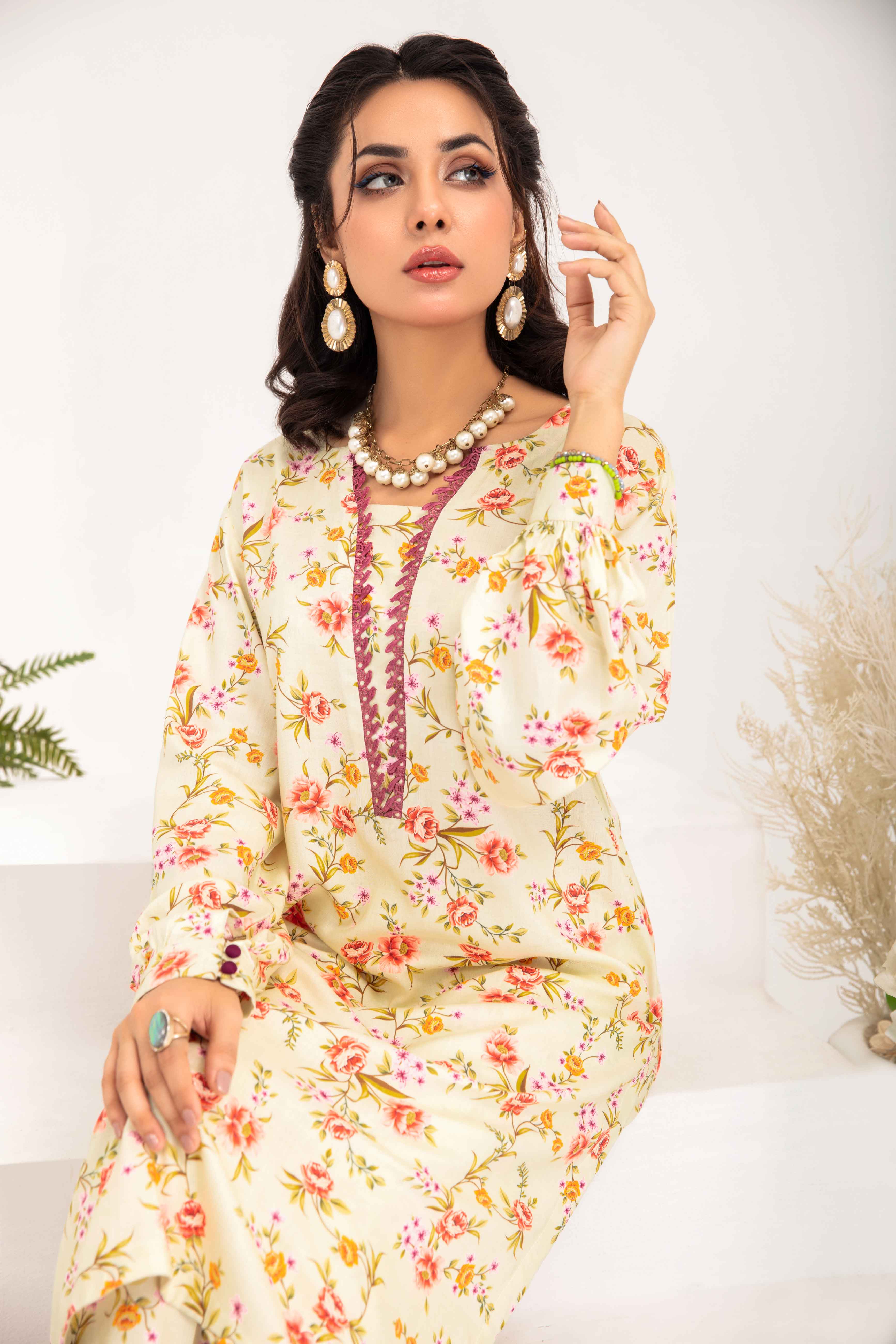 Desi Posh Floral Print on Print Linen Suit MAL05 DesiP 