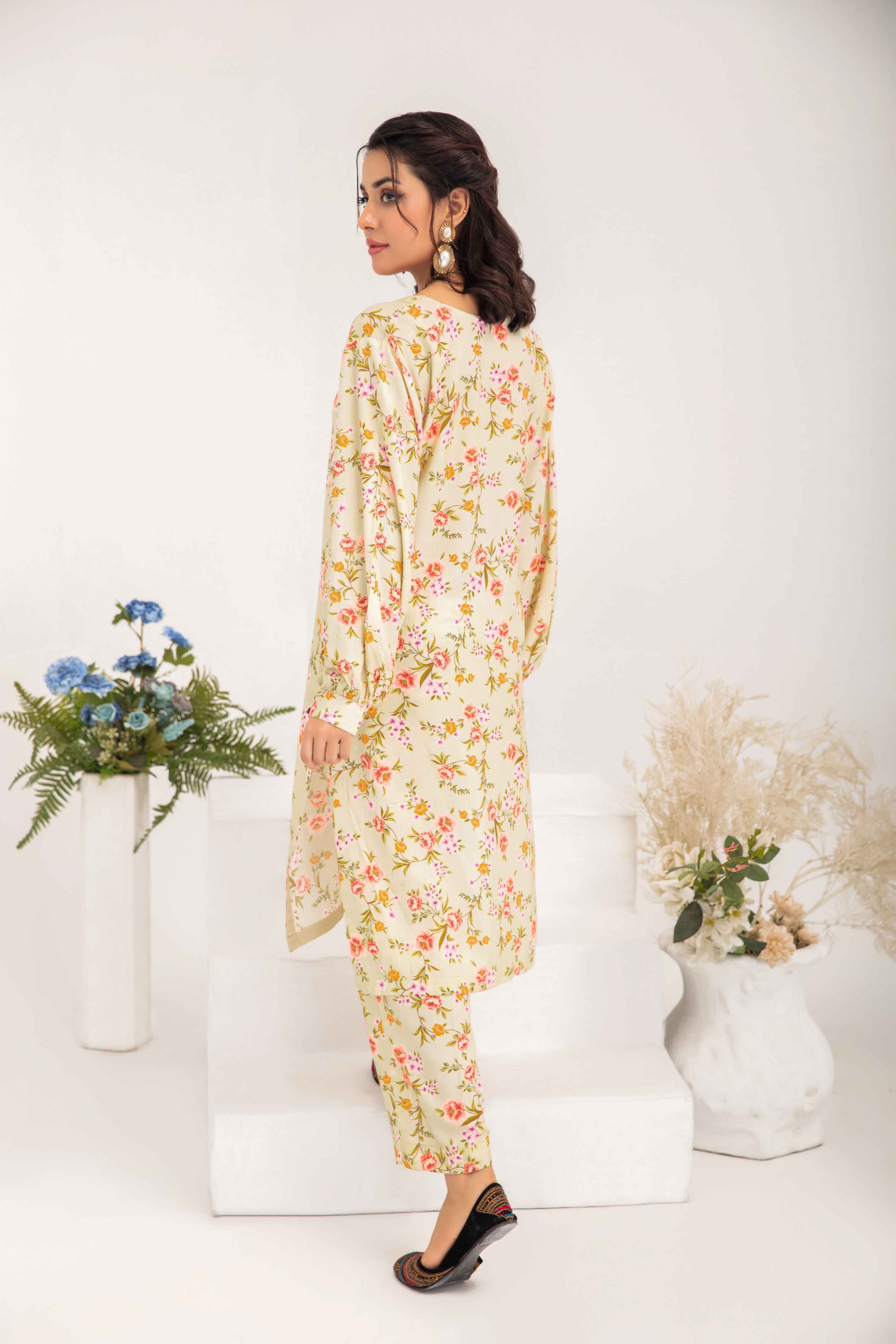 Desi Posh Floral Print on Print Linen Suit MAL05 DesiP 