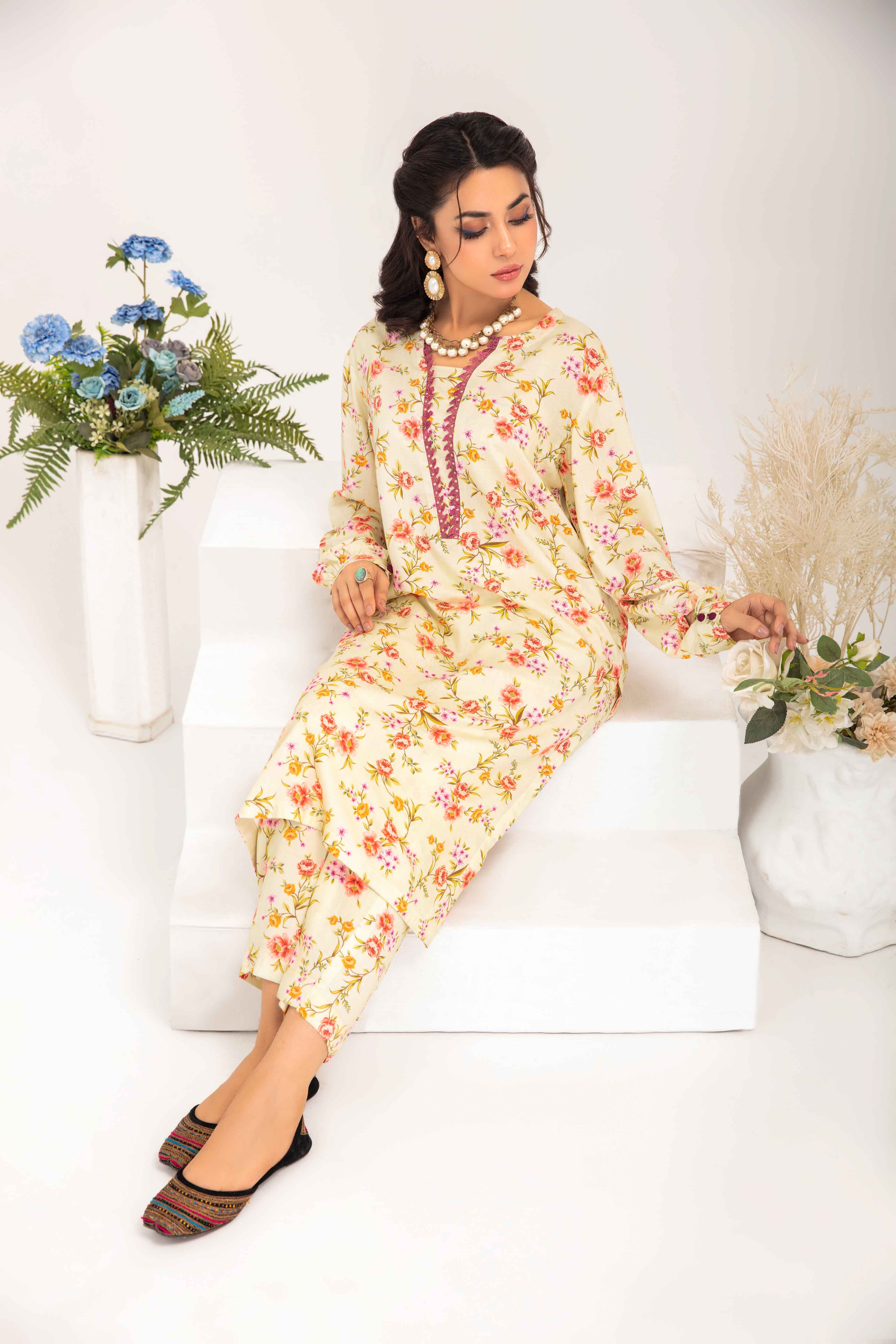 Desi Posh Floral Print on Print Linen Suit MAL05 DesiP 