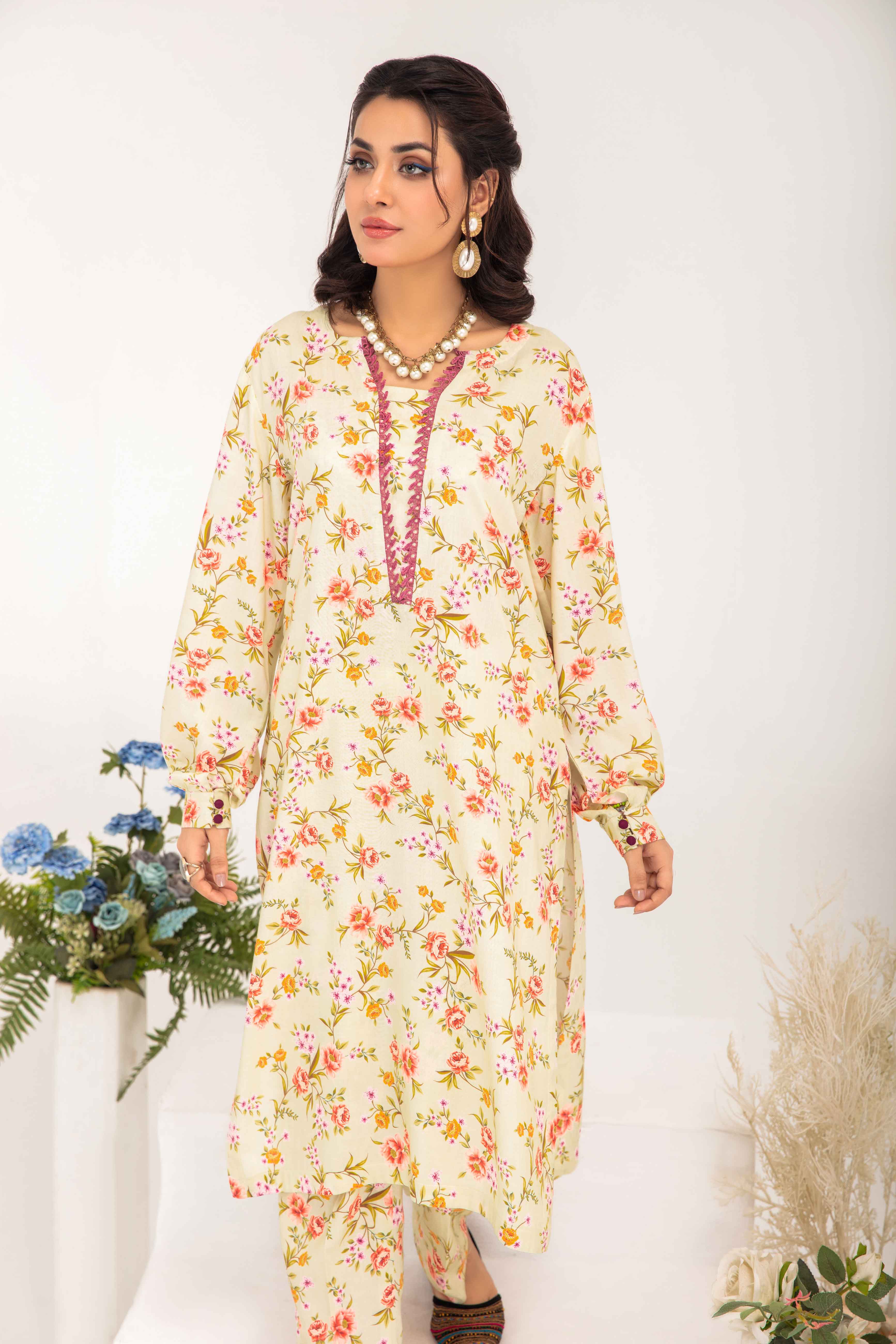 Desi Posh Floral Print on Print Linen Suit MAL05 DesiP 