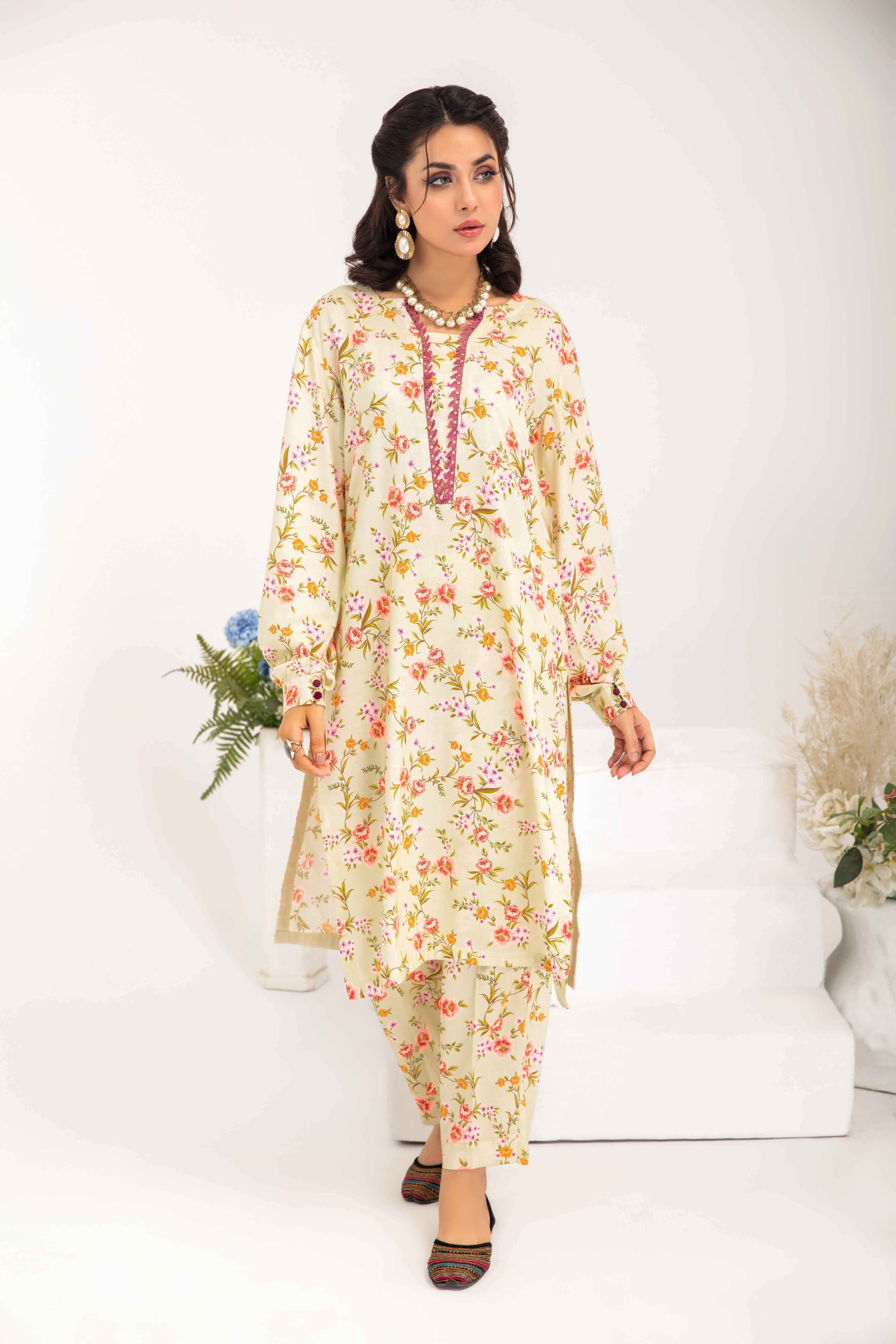 Desi Posh Floral Print on Print Linen Suit MAL05 DesiP 