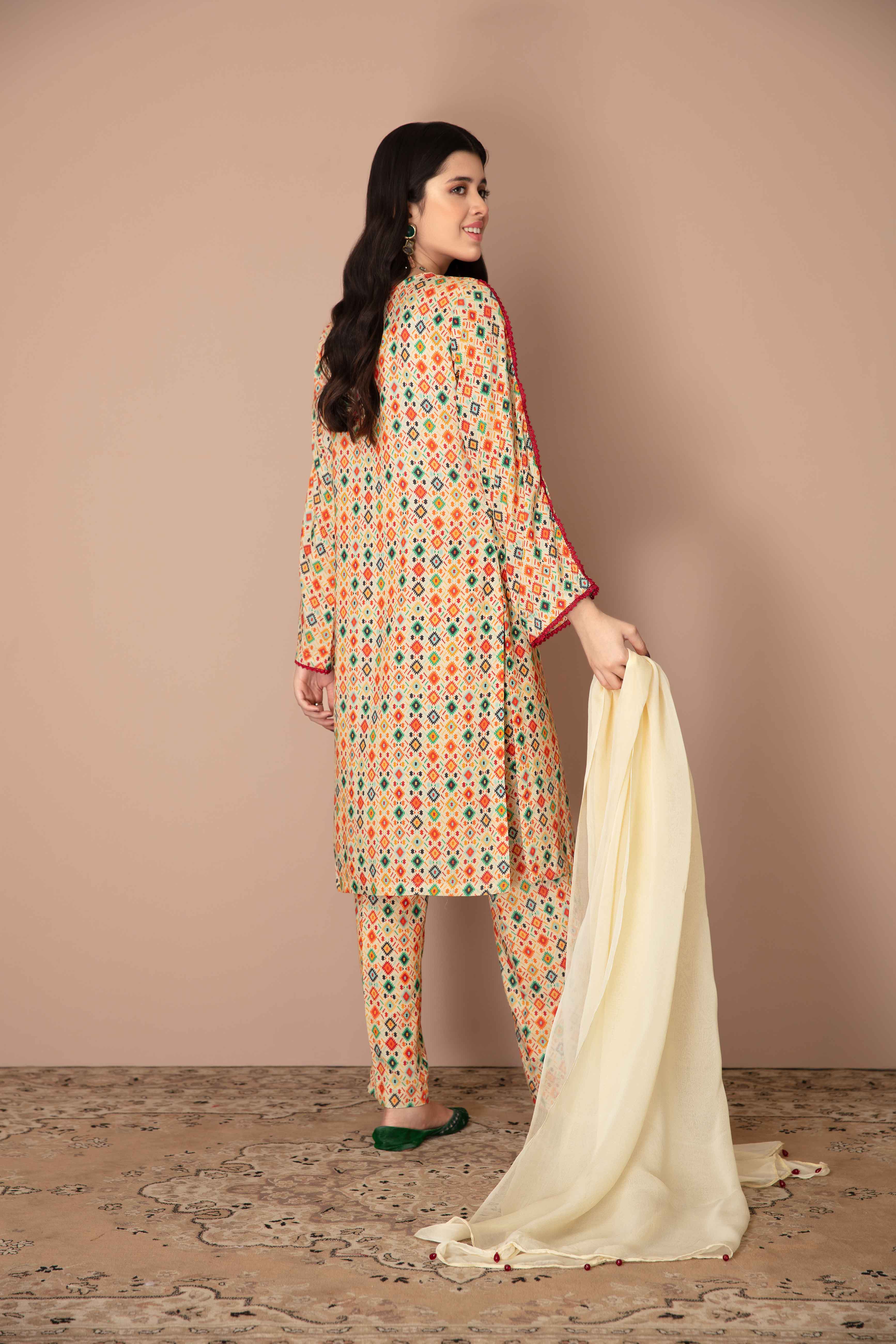 Desi Posh Floral Print on Print Linen Suit PML01 DesiP 