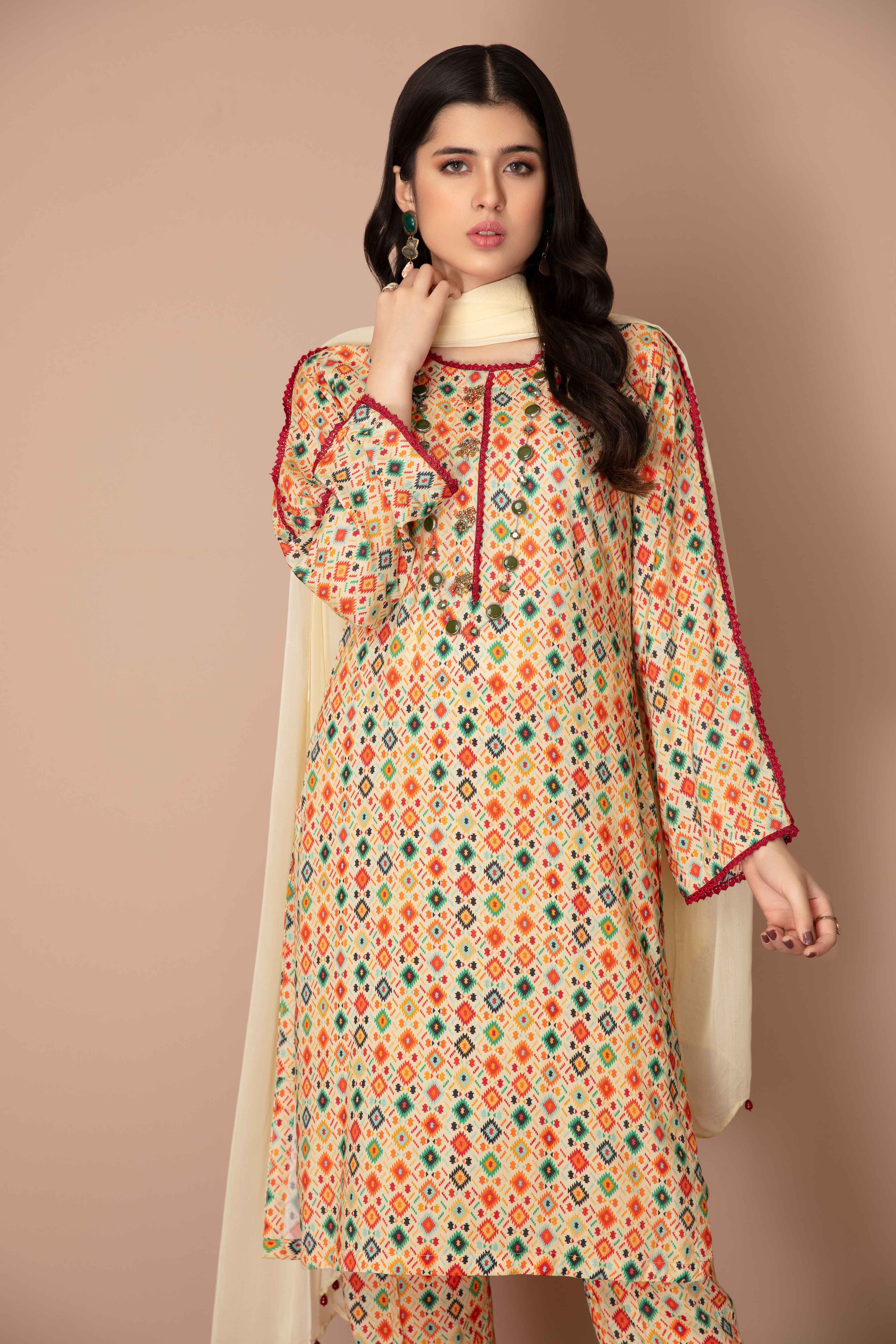 Desi Posh Floral Print on Print Linen Suit PML01 DesiP 