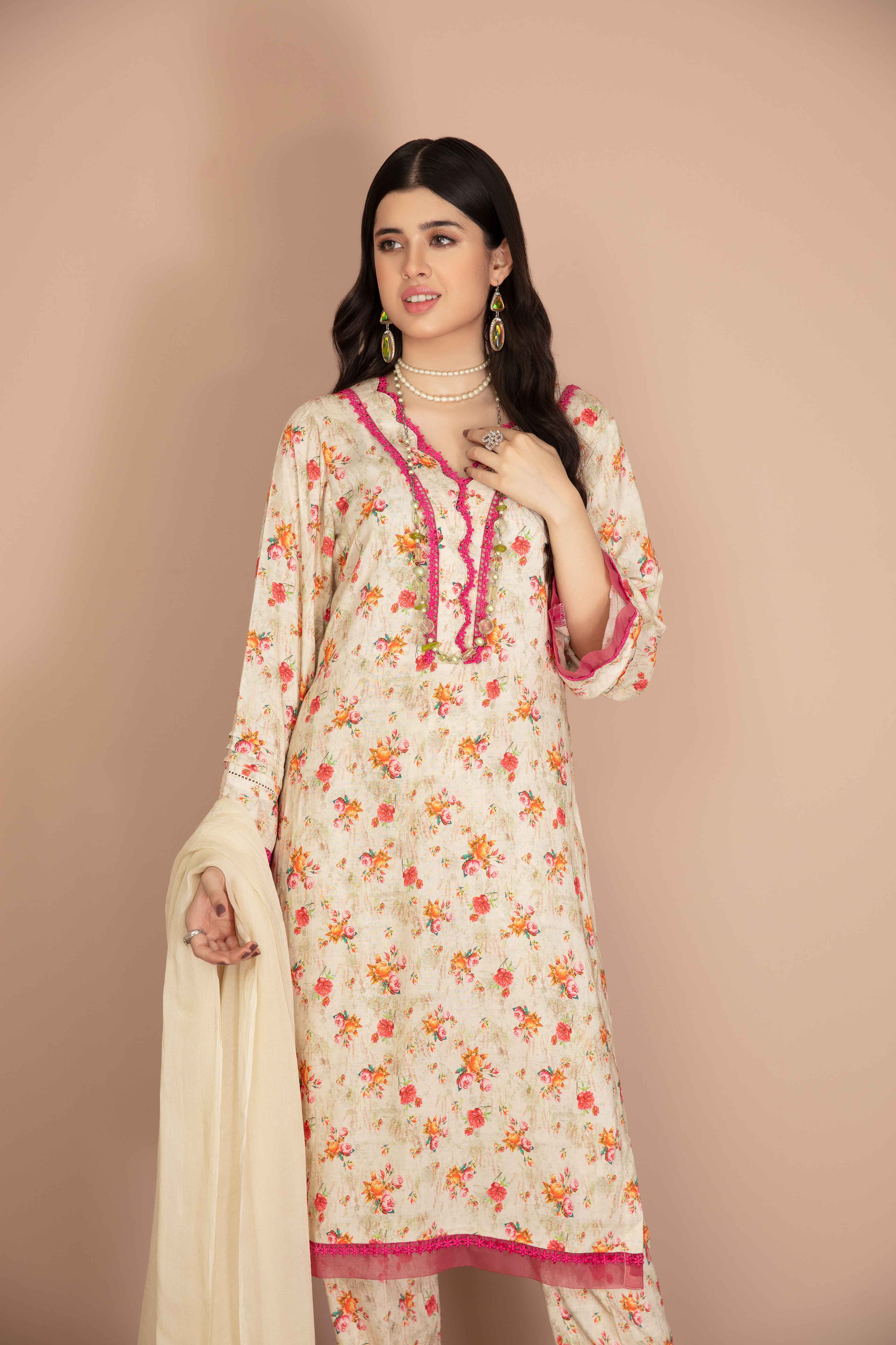 Desi Posh Floral Print on Print Linen Suit PML03 DesiP 