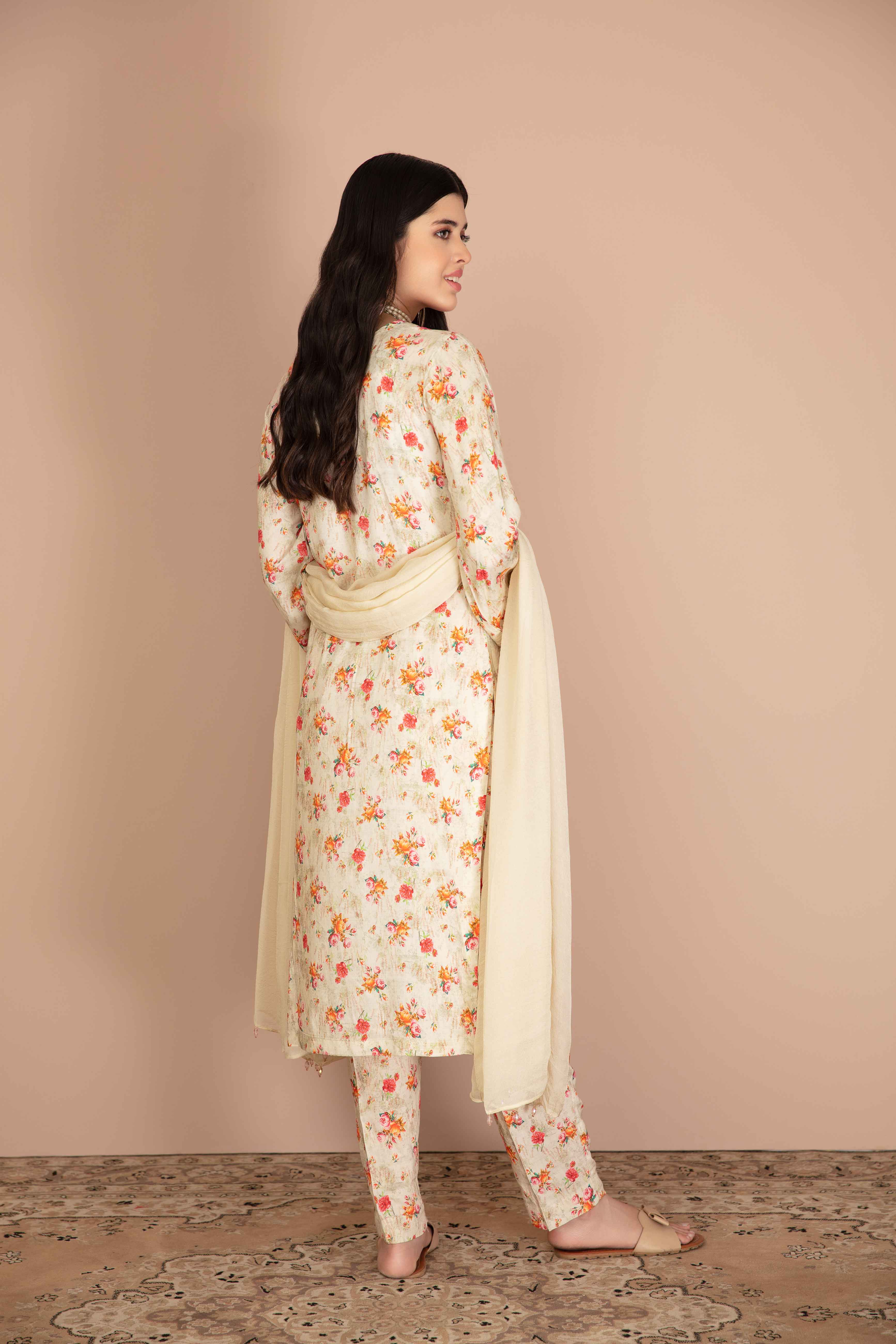 Desi Posh Floral Print on Print Linen Suit PML03 DesiP 