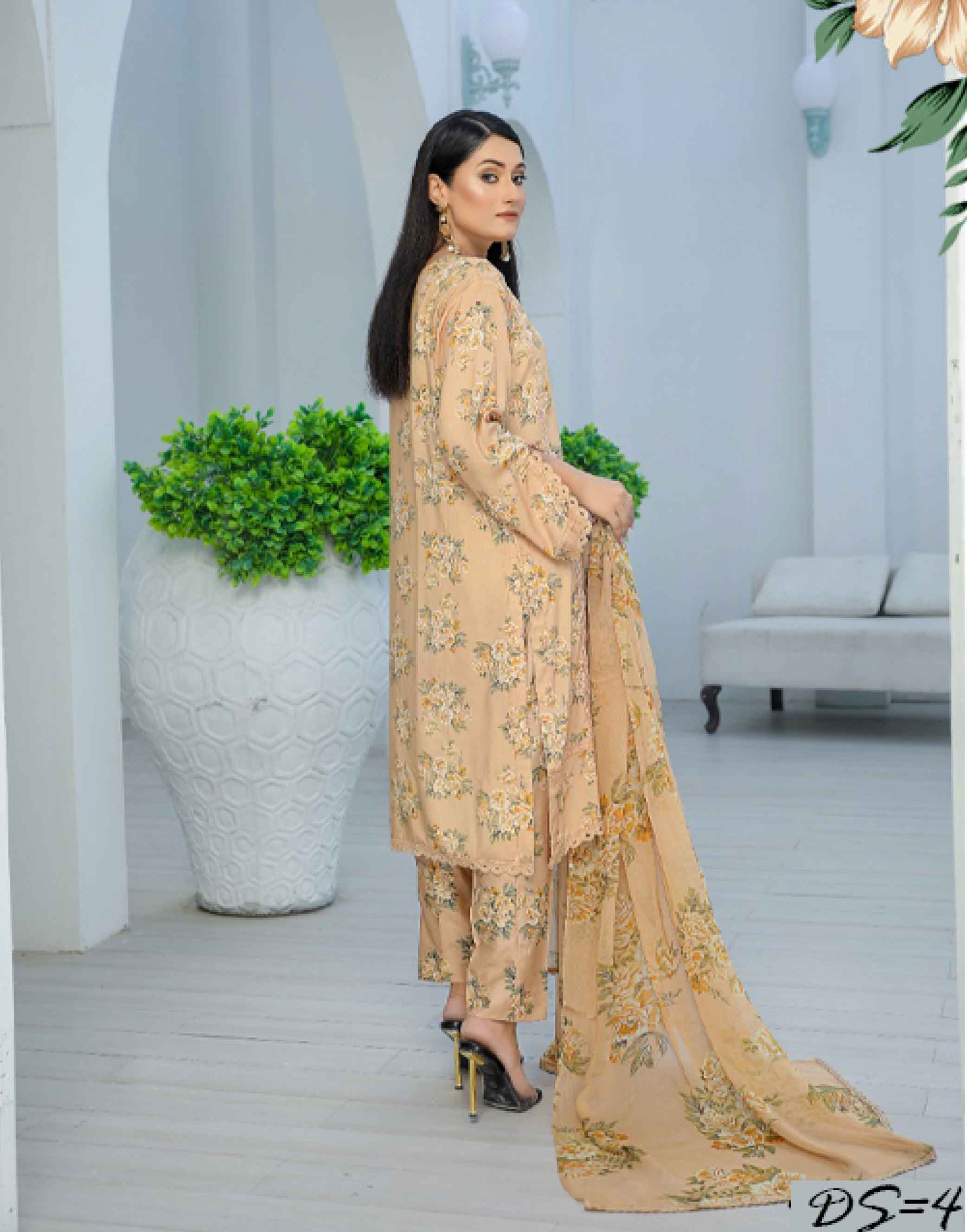 Desi Posh Floral Printed 3 Piece Linen suit D1 desiposh