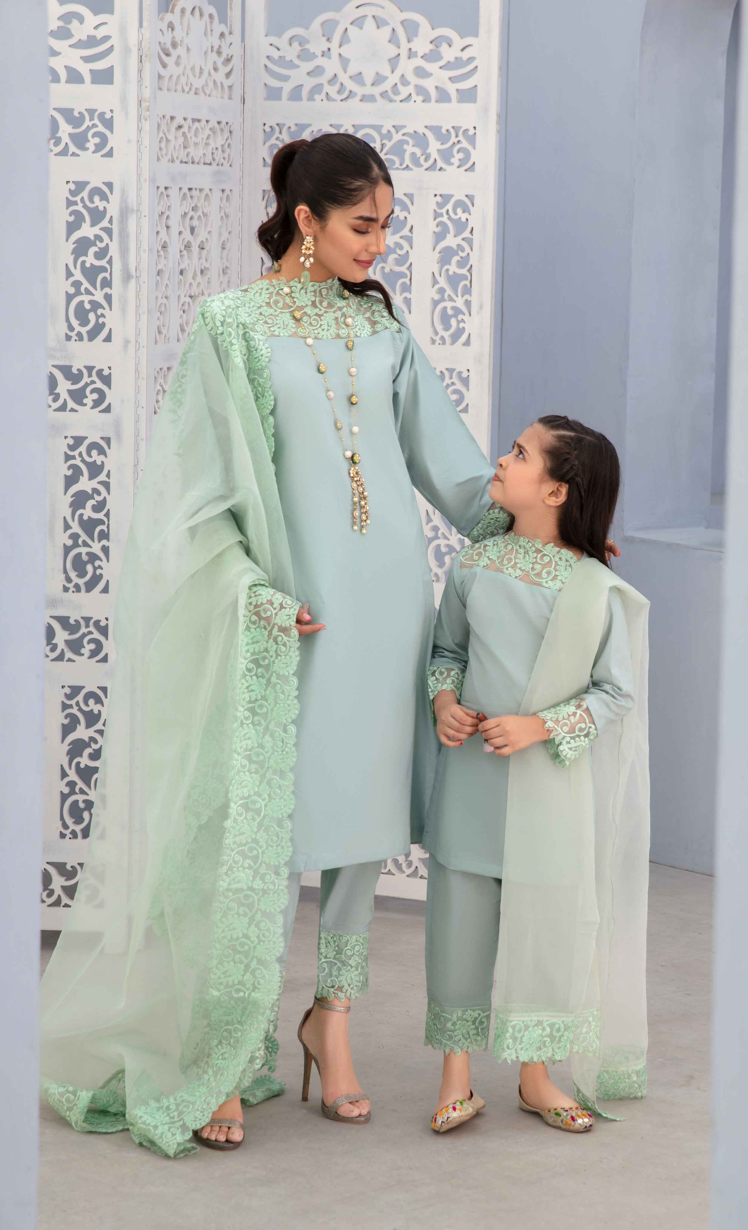 Desi Posh Pastels Mummy & Me Girls Eid lawn suit Mint