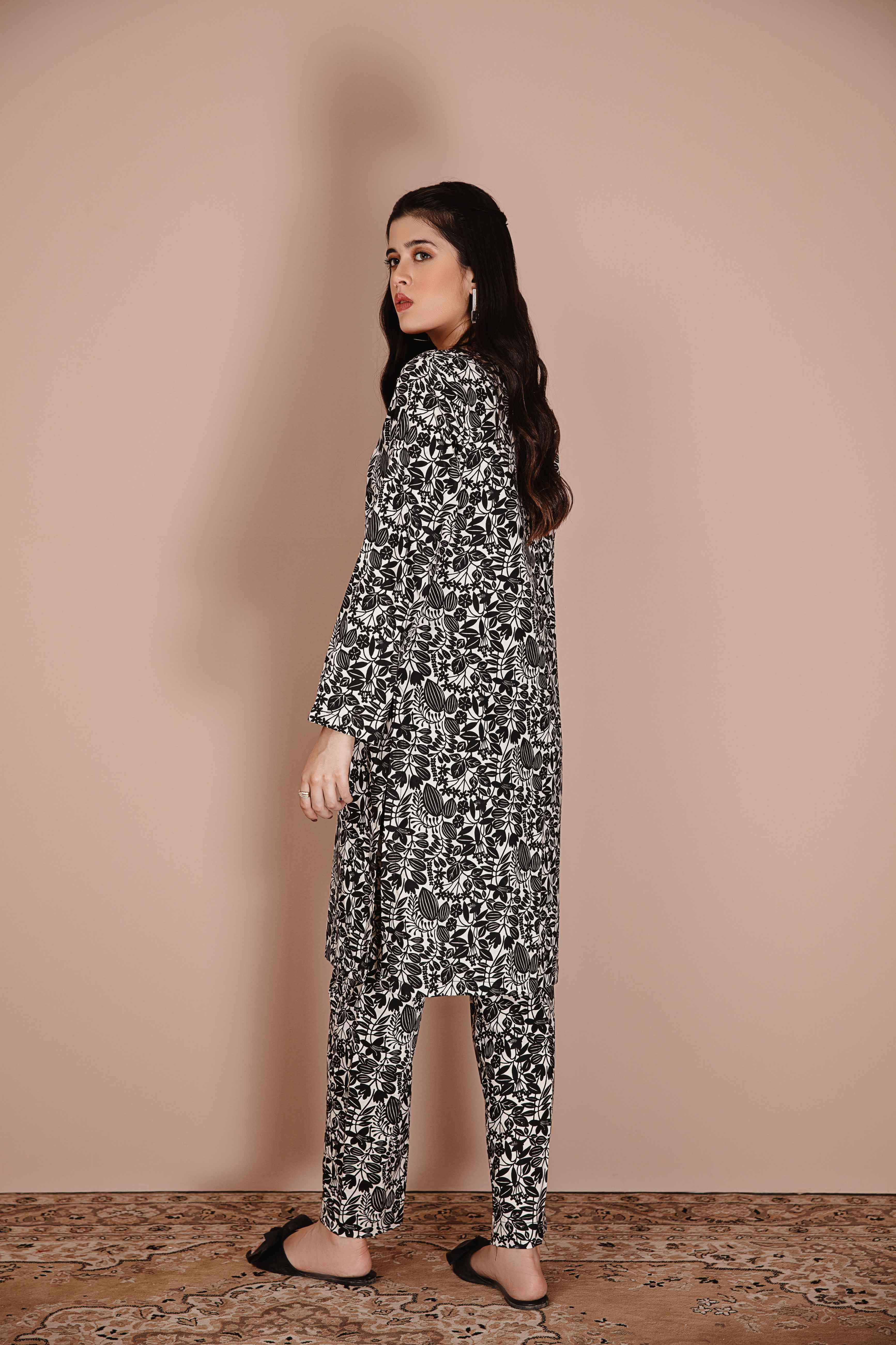 Dhanak Fully Embroidered 2 Piece Co-ord Set in Cream salwar kameez DesiP 