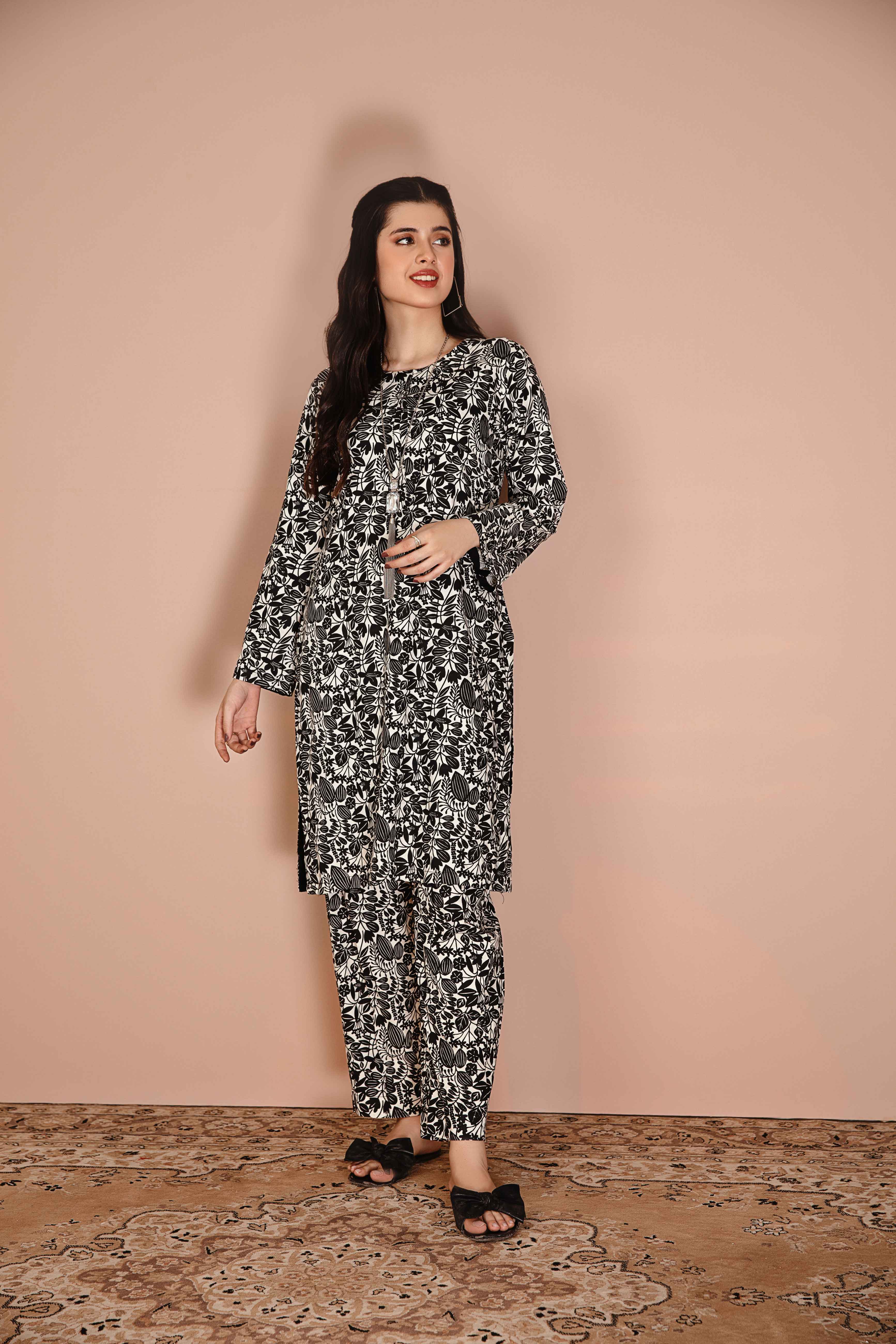 Dhanak Fully Embroidered 2 Piece Co-ord Set in Cream salwar kameez DesiP 