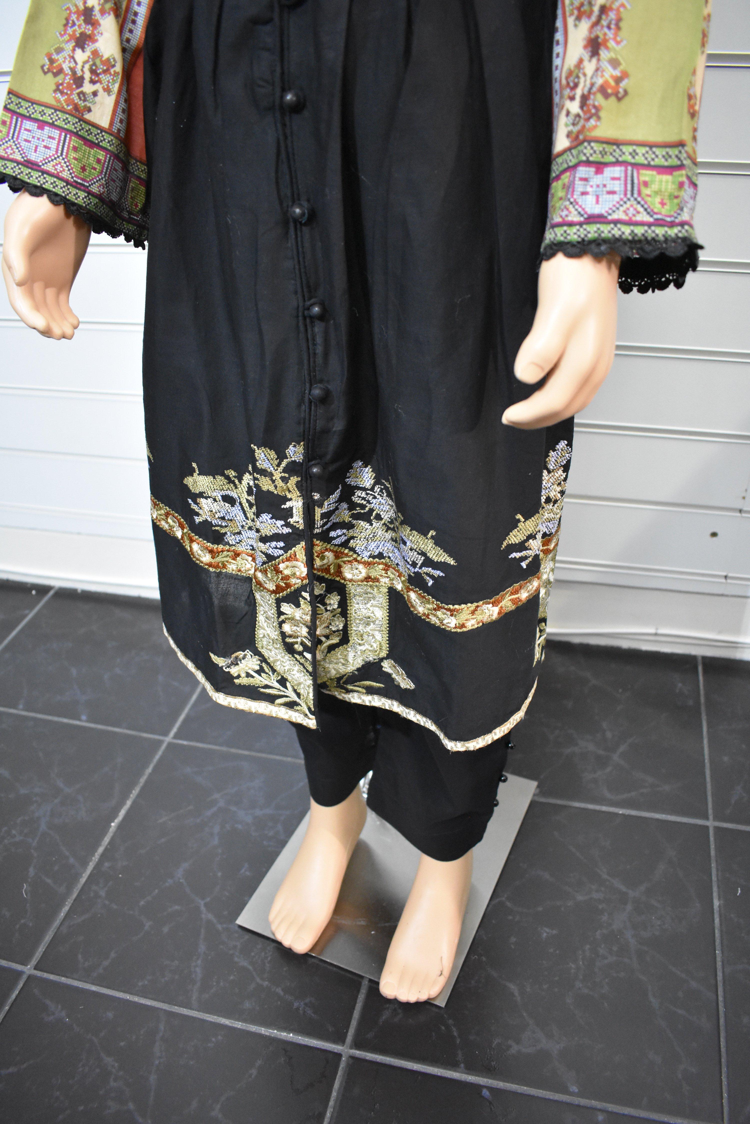 Ethnic Embroidered Kids Peplum Frock Outfit With Pearl Detailed Trousers - Desi Posh