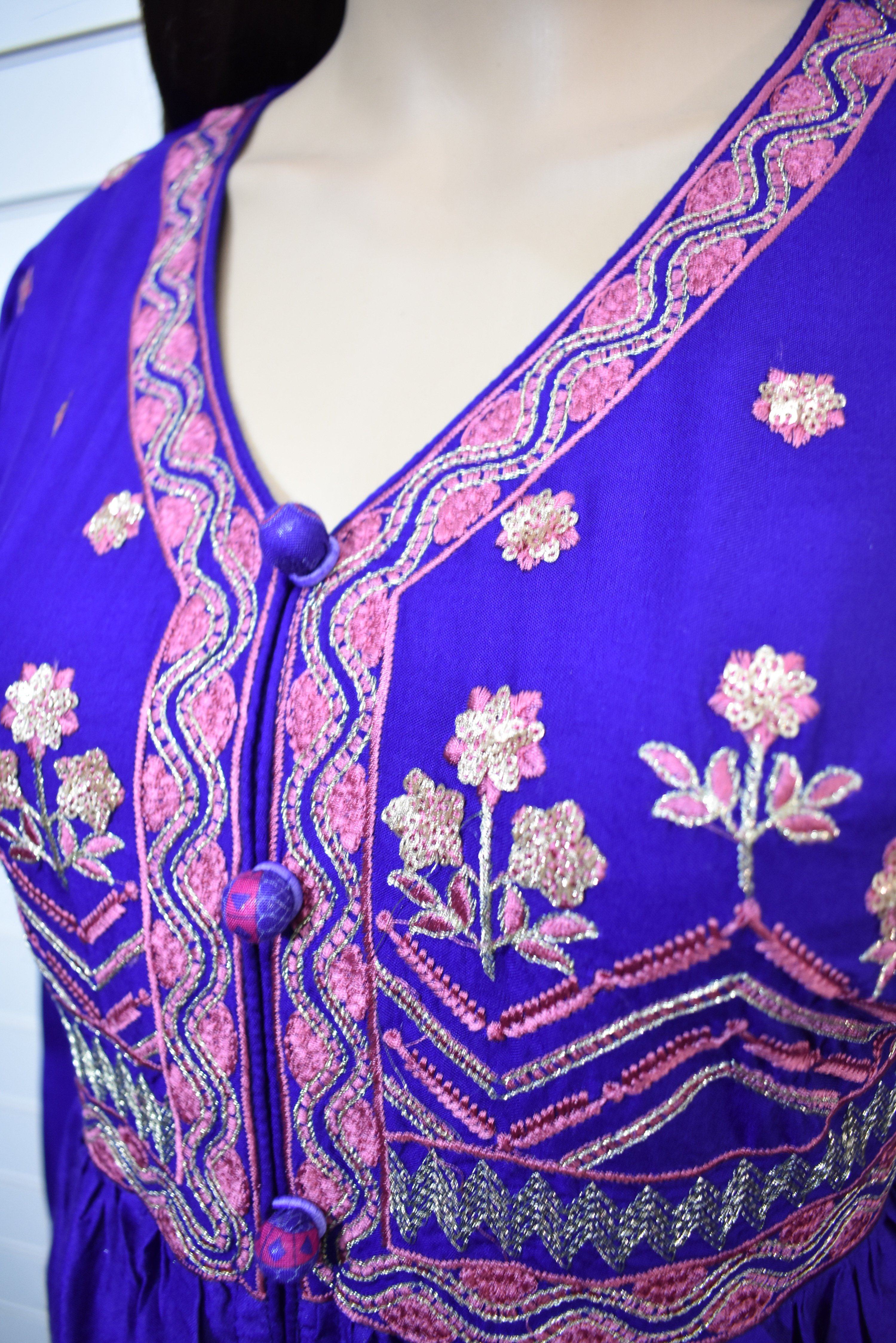 Ethnic Frock inspired Embroidered Spring Lilen Long Kurti - Desi Posh