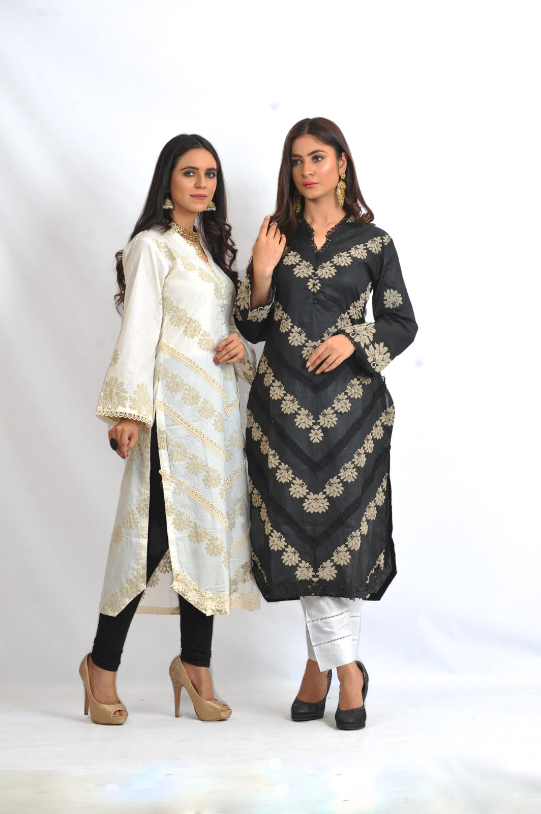 Ethnic luxury lawn embroidered kurti in cream DesiP 
