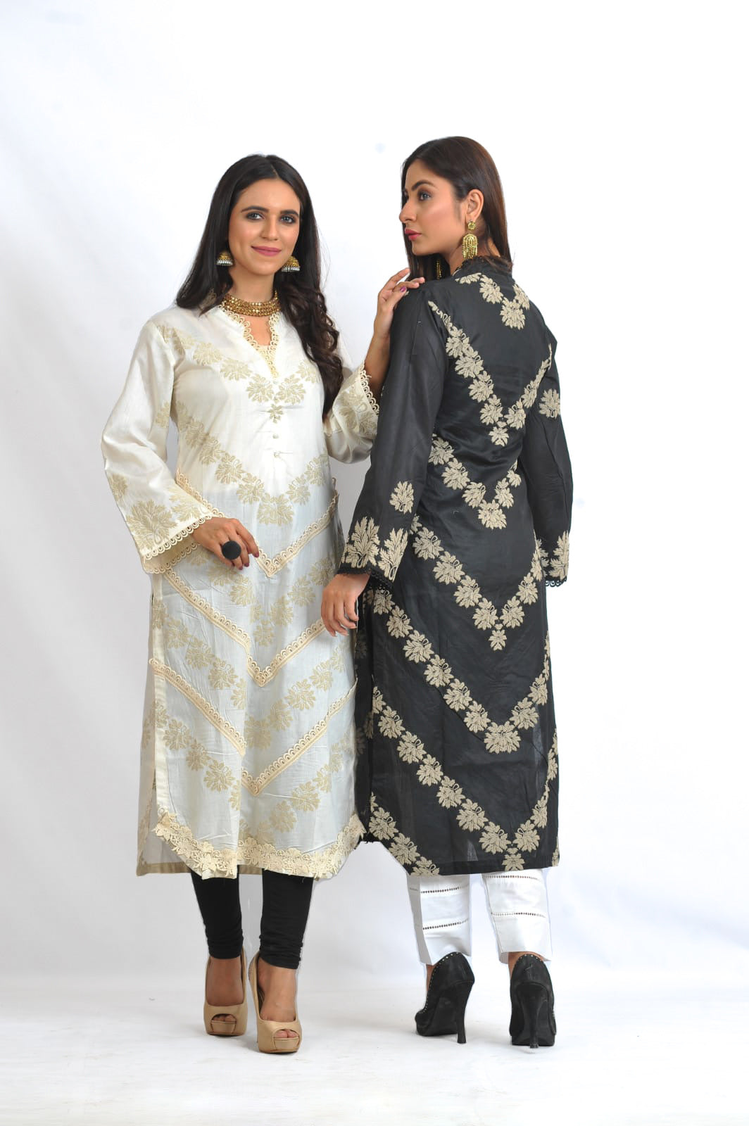 Ethnic luxury lawn embroidered kurti in cream DesiP 