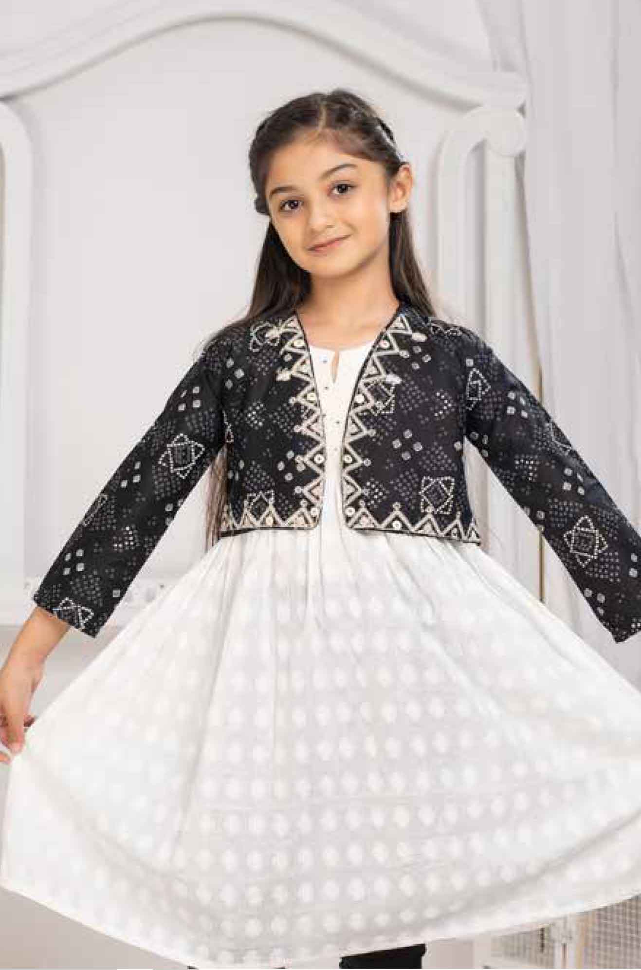 Rayon Printed Anarkali White Kurti With Jacket for women/girls