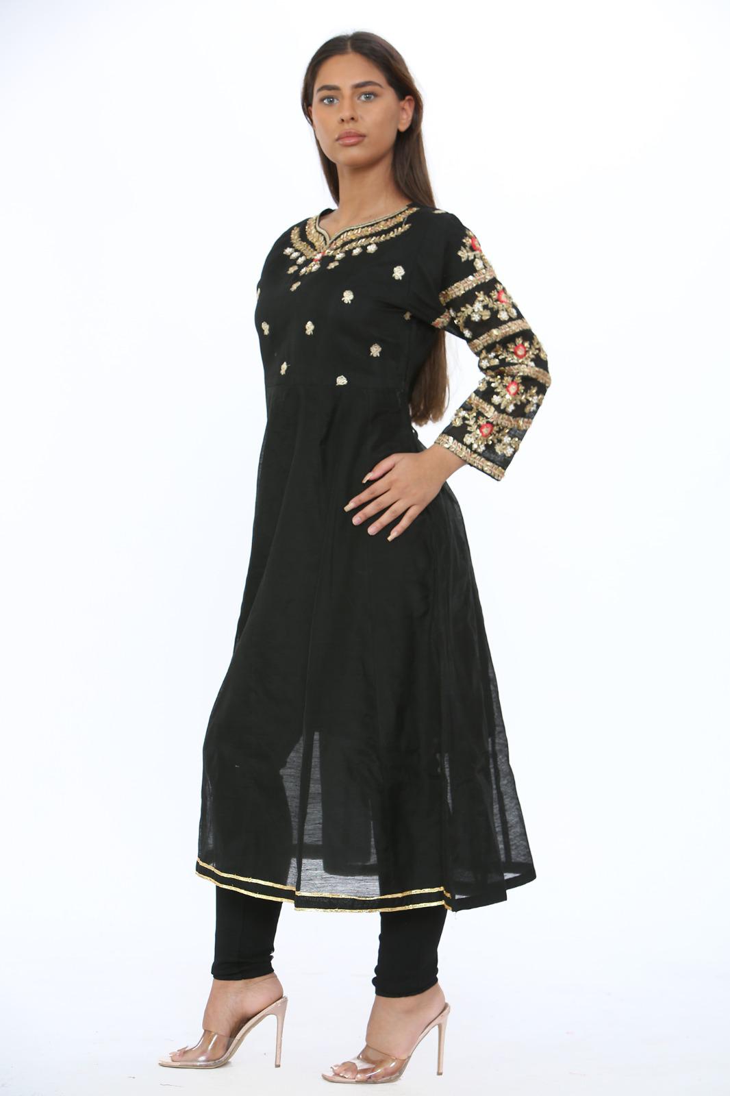 Ethnic PK Jacquard Ladies Long Black Embroidered Kurti DesiP 