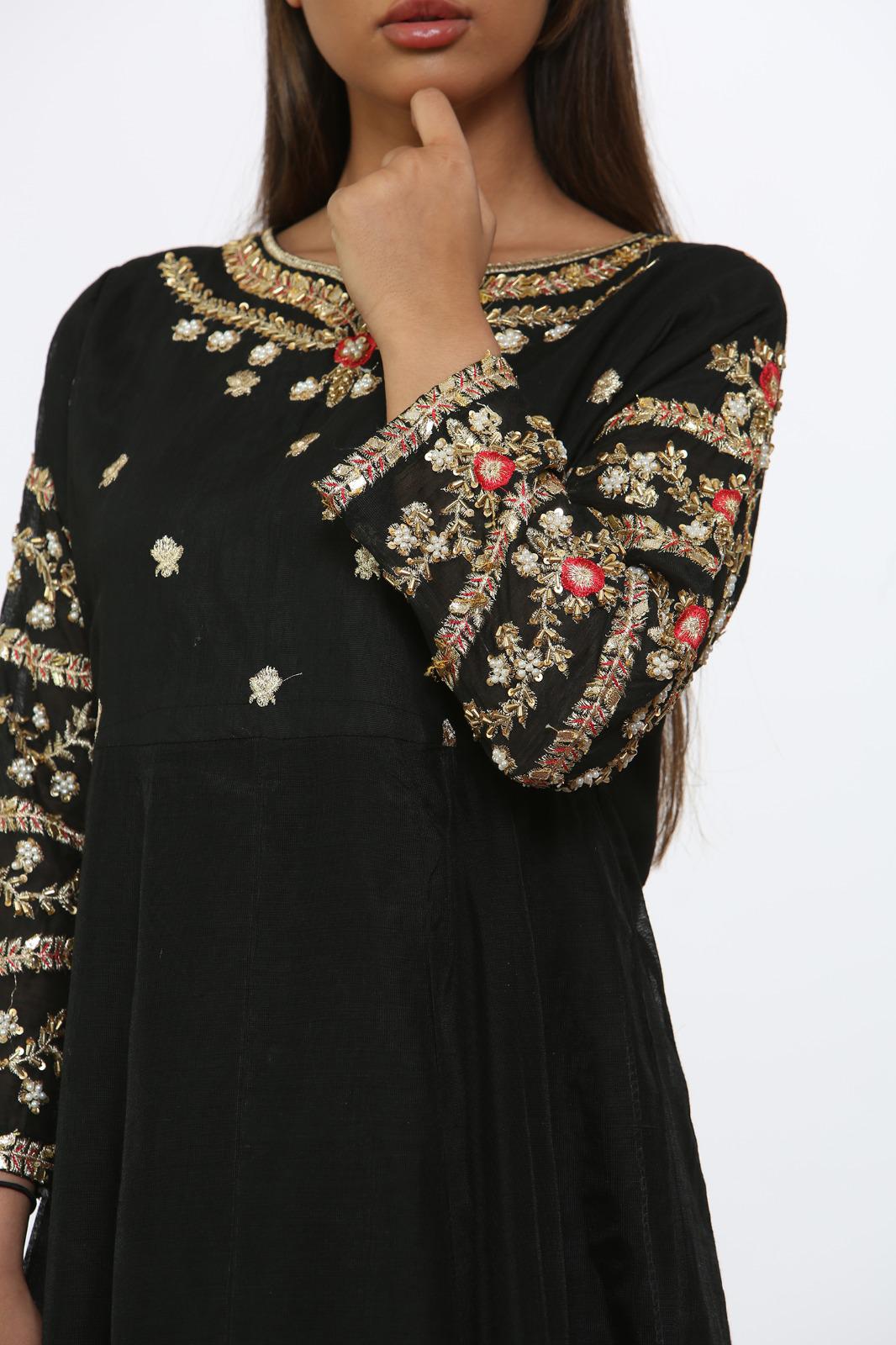 Ethnic PK Jacquard Ladies Long Black Embroidered Kurti DesiP 