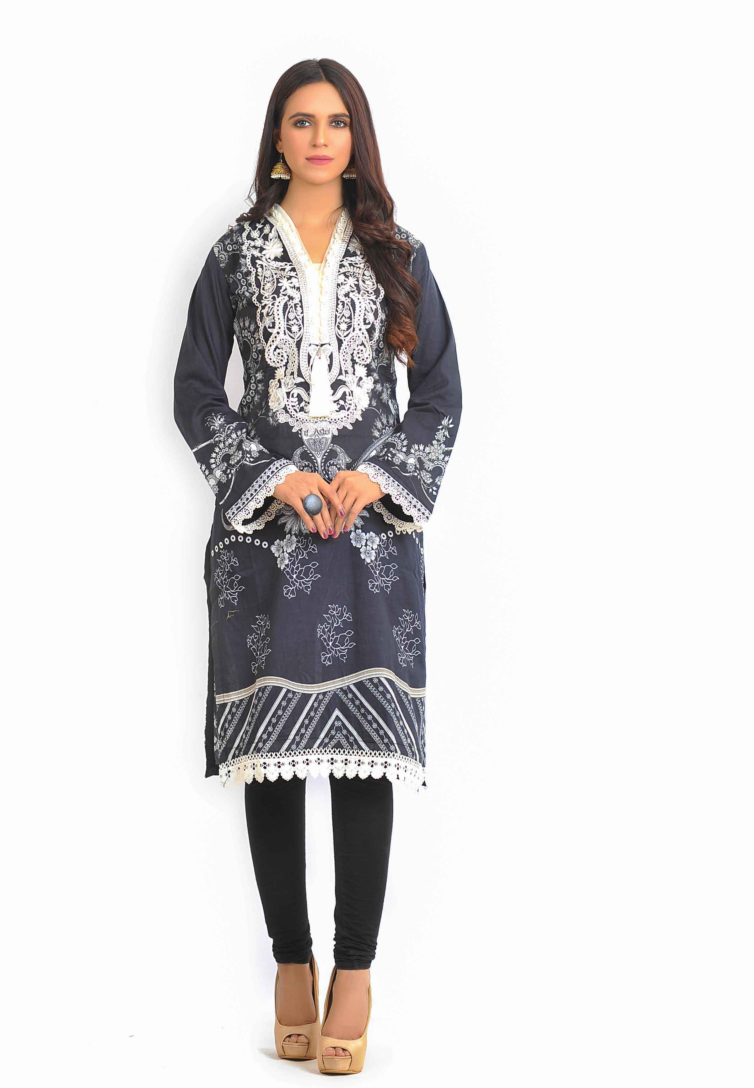 Ethnic PK Summer Lawn Ladies Black Embroidered Kurti DesiP 