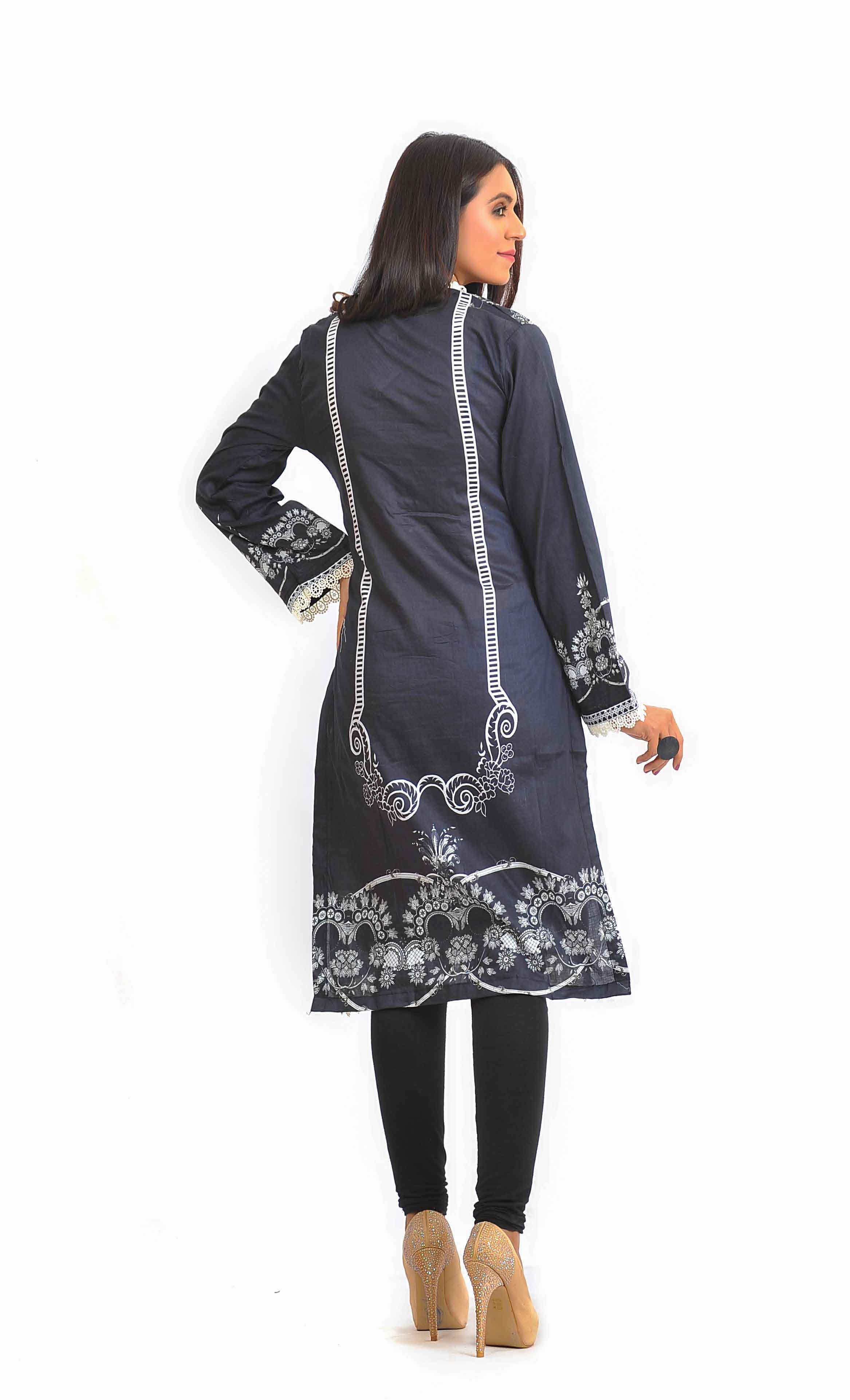 Ethnic PK Summer Lawn Ladies Black Embroidered Kurti DesiP 