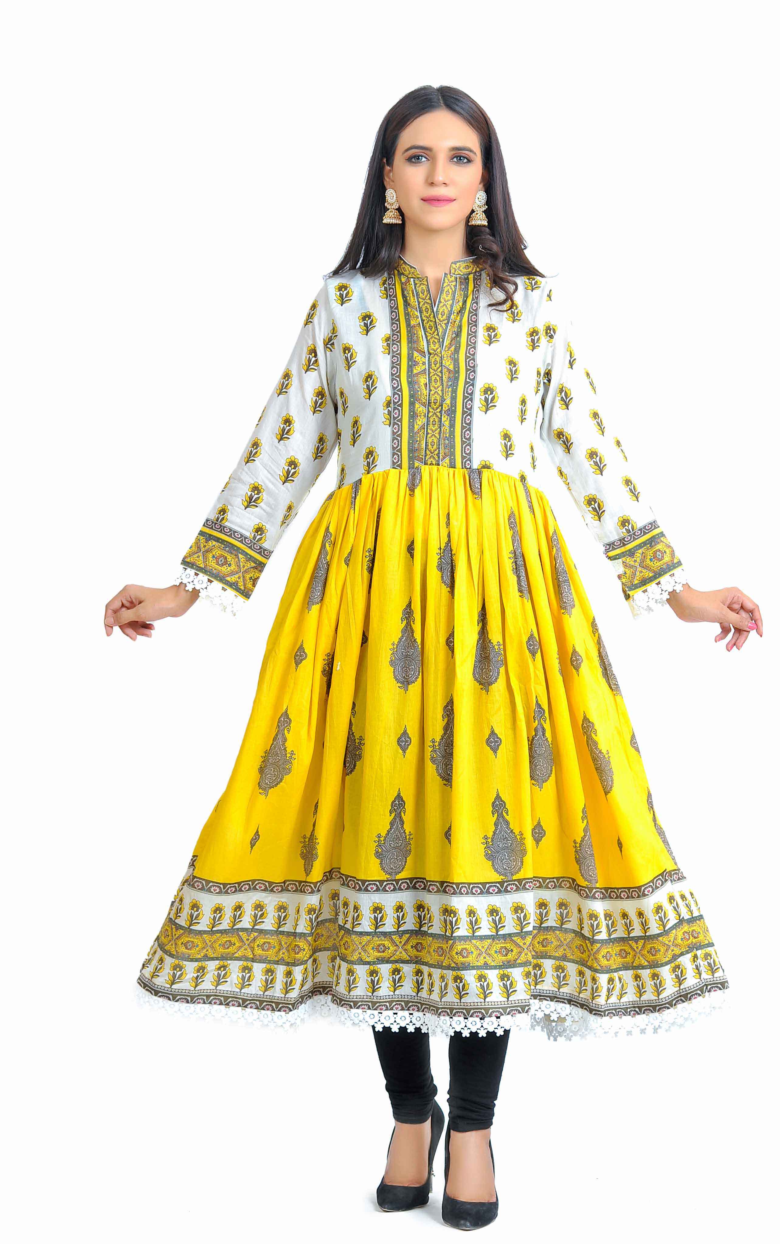 Ethnic PK Summer Lawn Long Ladies Yellow Kurti DesiPosh