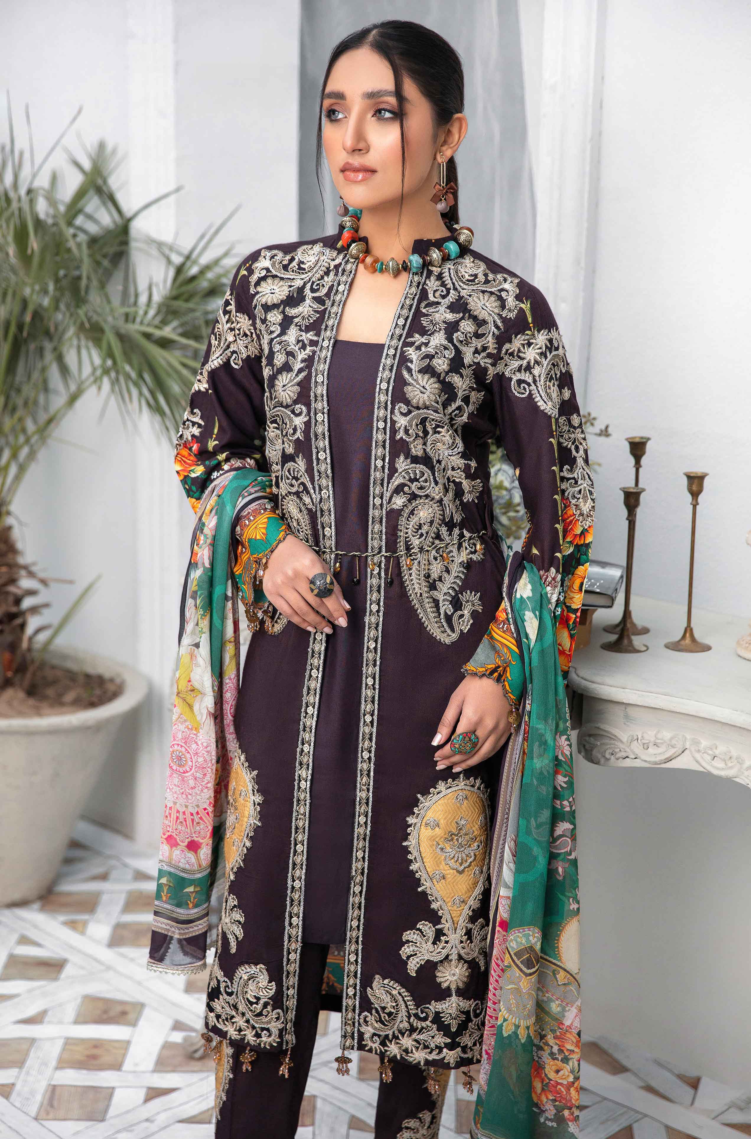 Fanaah Digital Print Jacket Style Outfit With Digital Print Chiffon Dupatta F02 DesiP