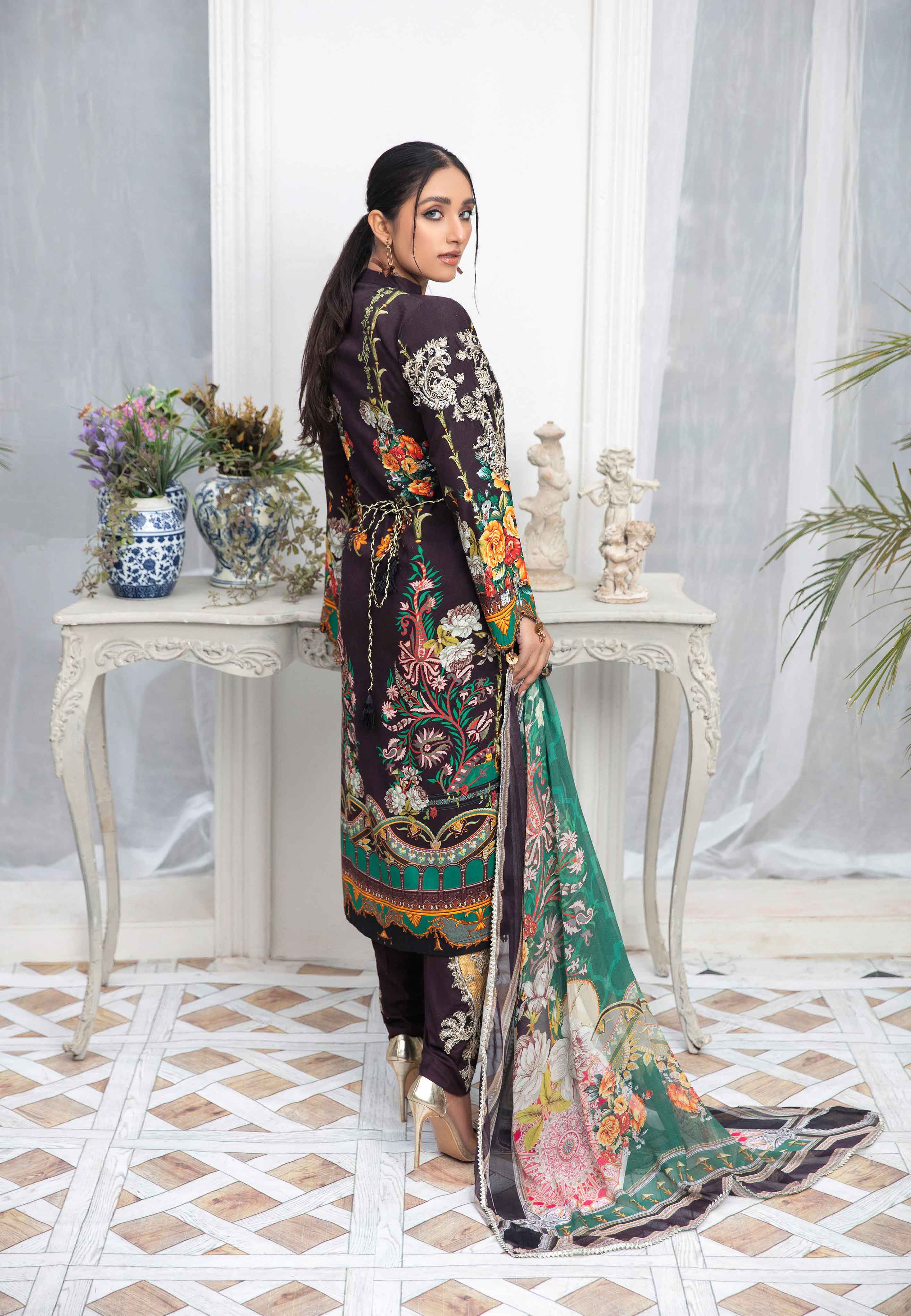 Fanaah Digital Print Jacket Style Outfit With Digital Print Chiffon Dupatta F02 Desi Posh