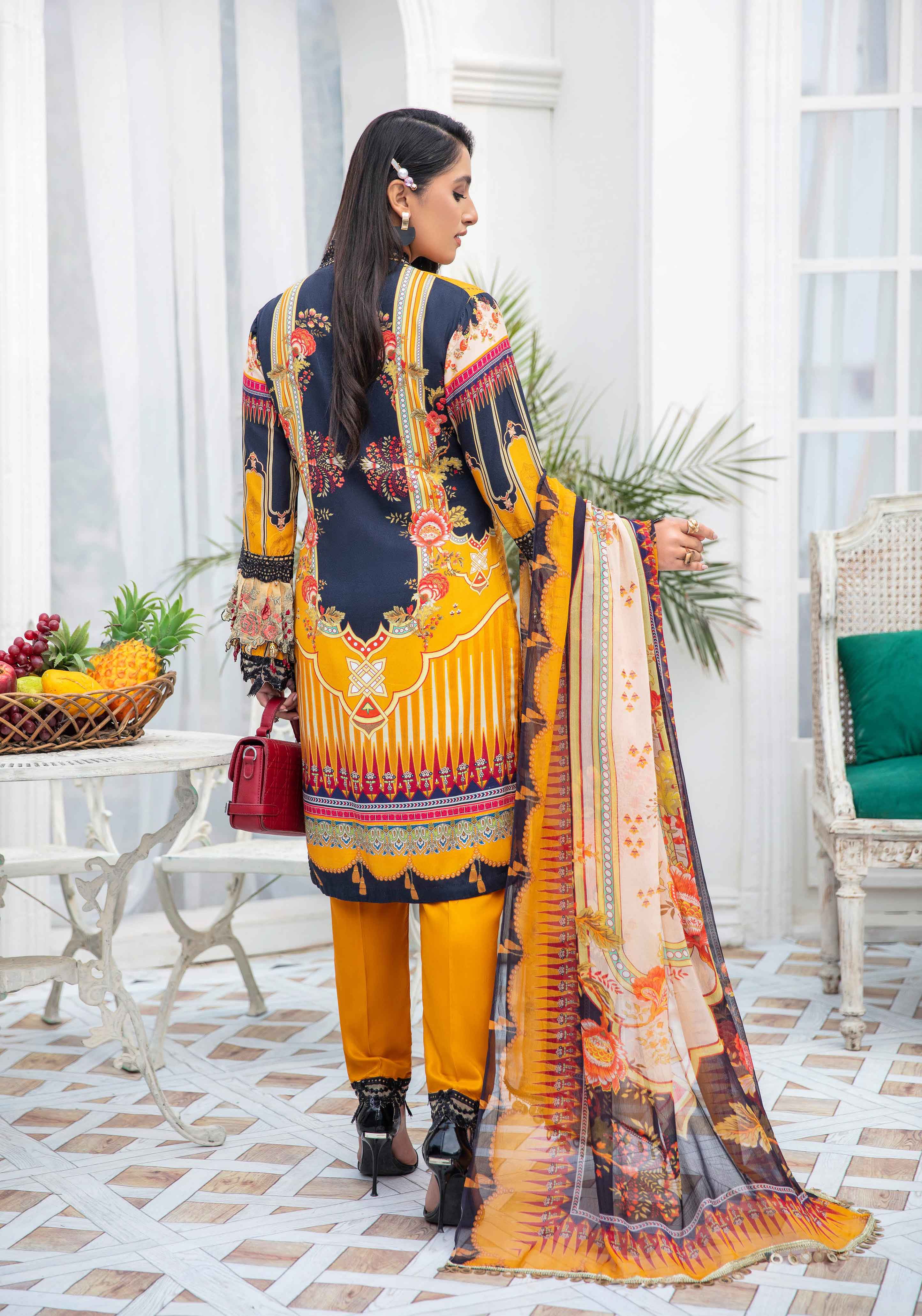 Fanaah Digital Print Spring Linen Mustard Outfit F07 Desi Posh