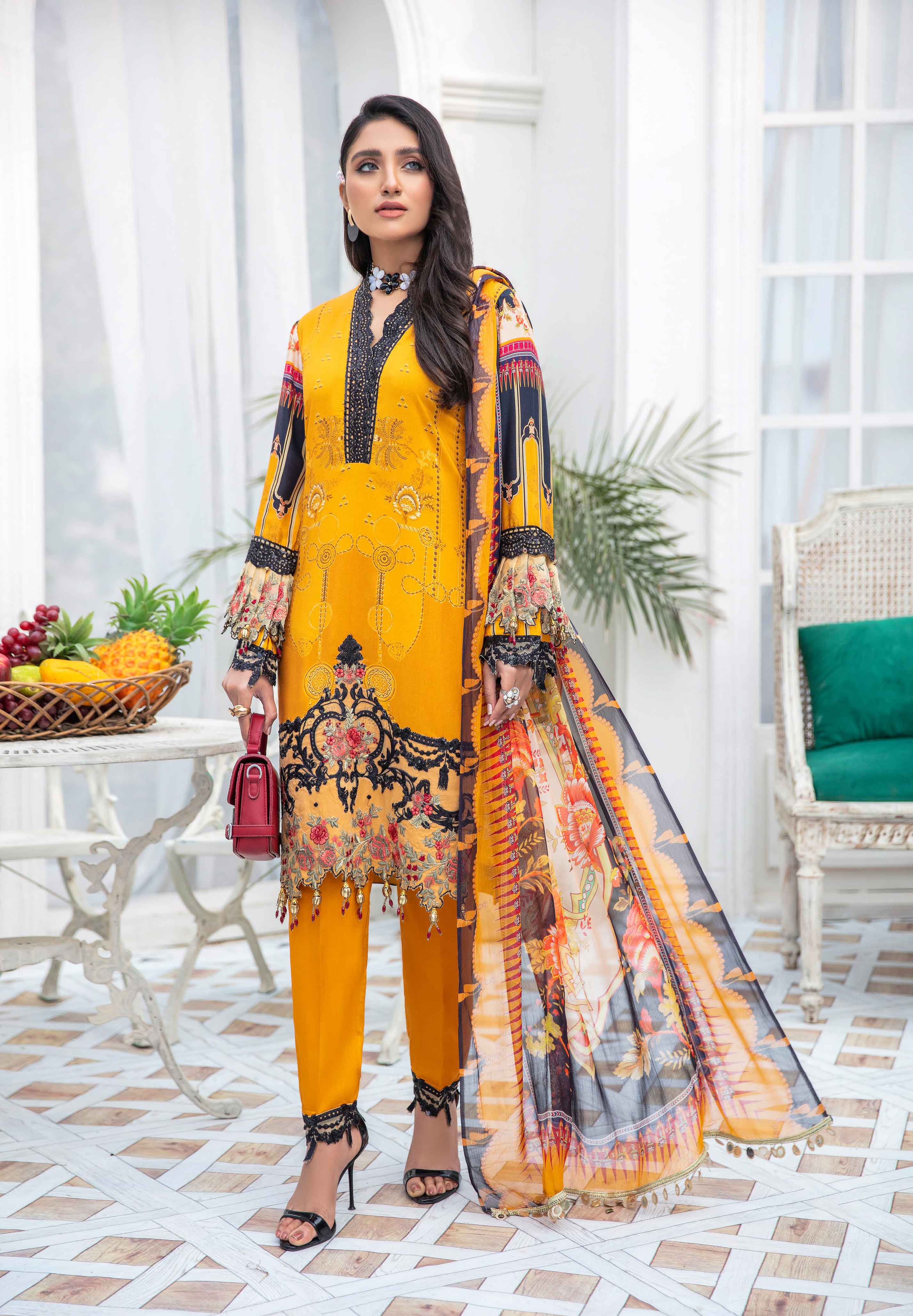 Fanaah Digital Print Spring Linen Mustard Outfit F07