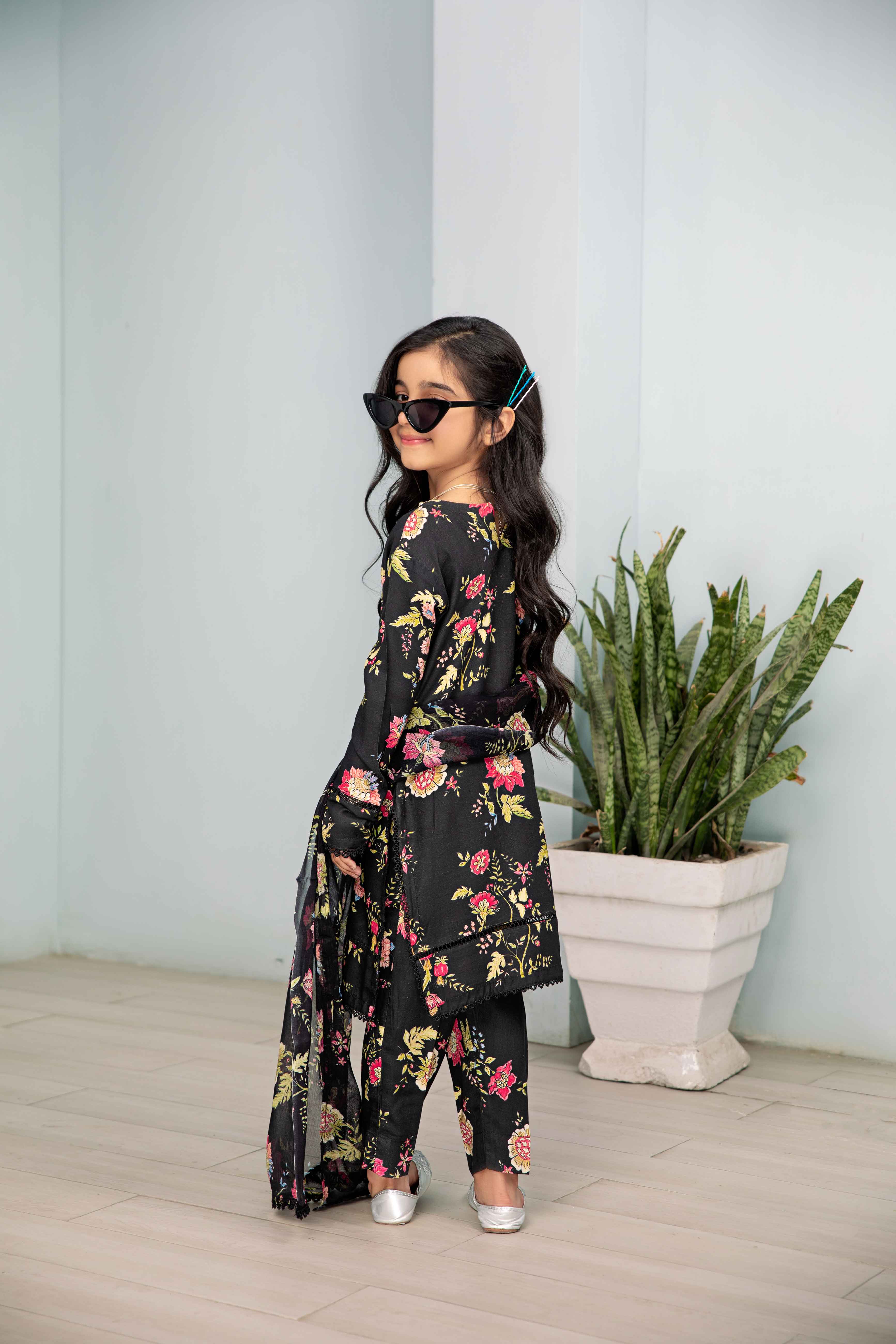 Flora Printed 3 Piece Mummy & Me Kids Linen Suit FL63 - Desi Posh