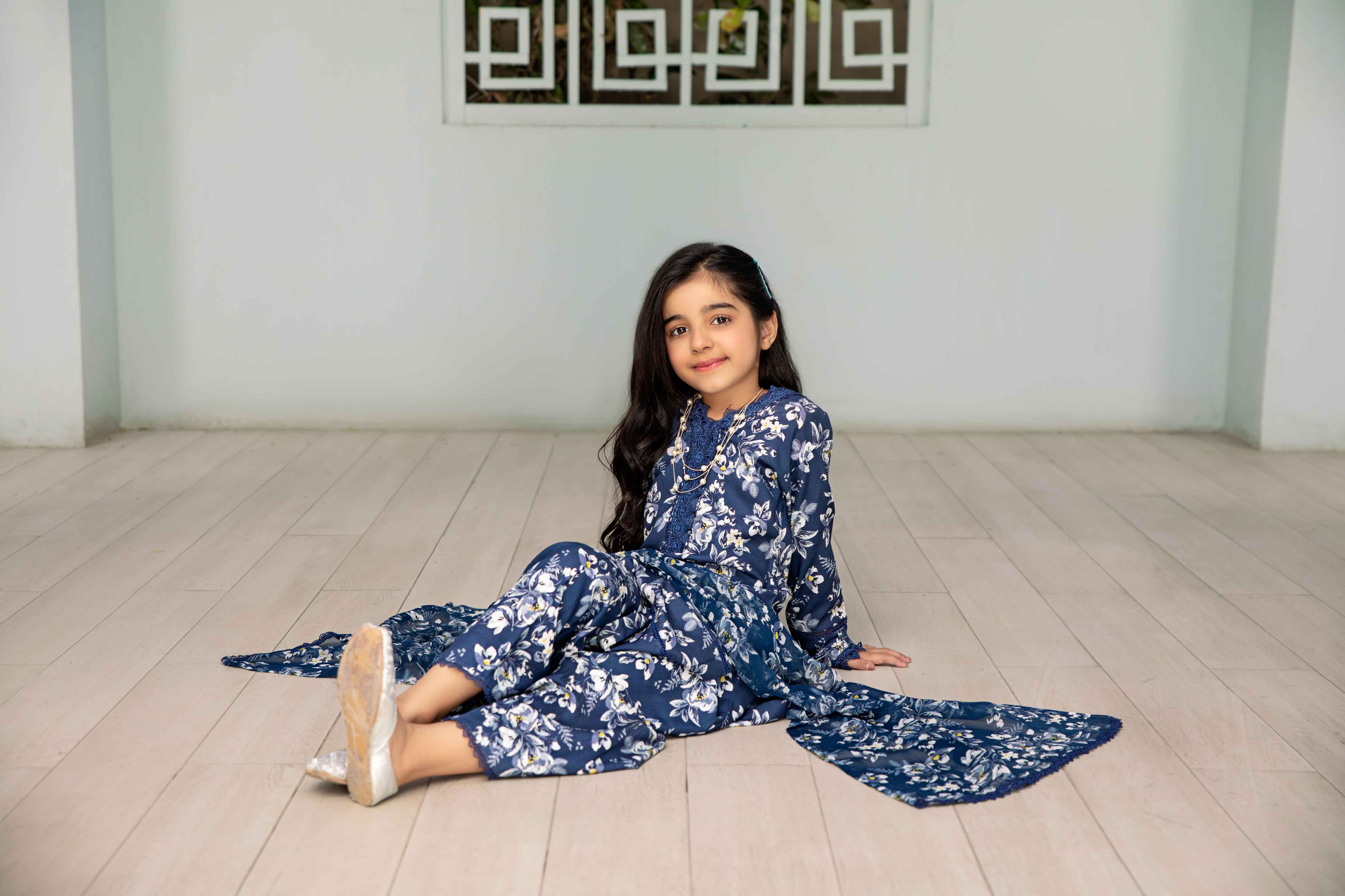 Flora Printed 3 Piece Mummy and Me Kids Linen Suit WF1 - Desi Posh