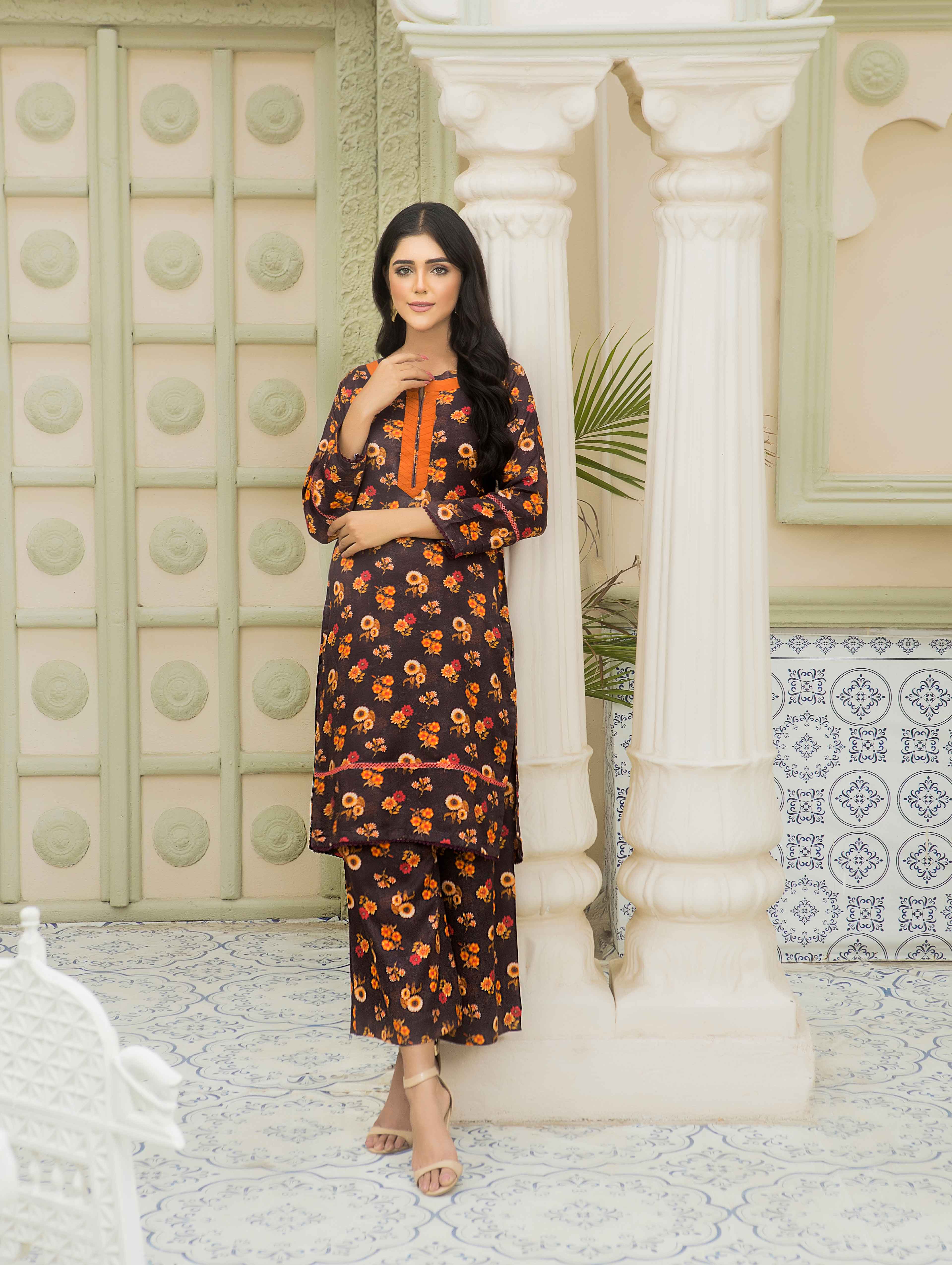 Flora Printed 2 Piece Winter Marina suit 8804 salwar kameez DesiP 