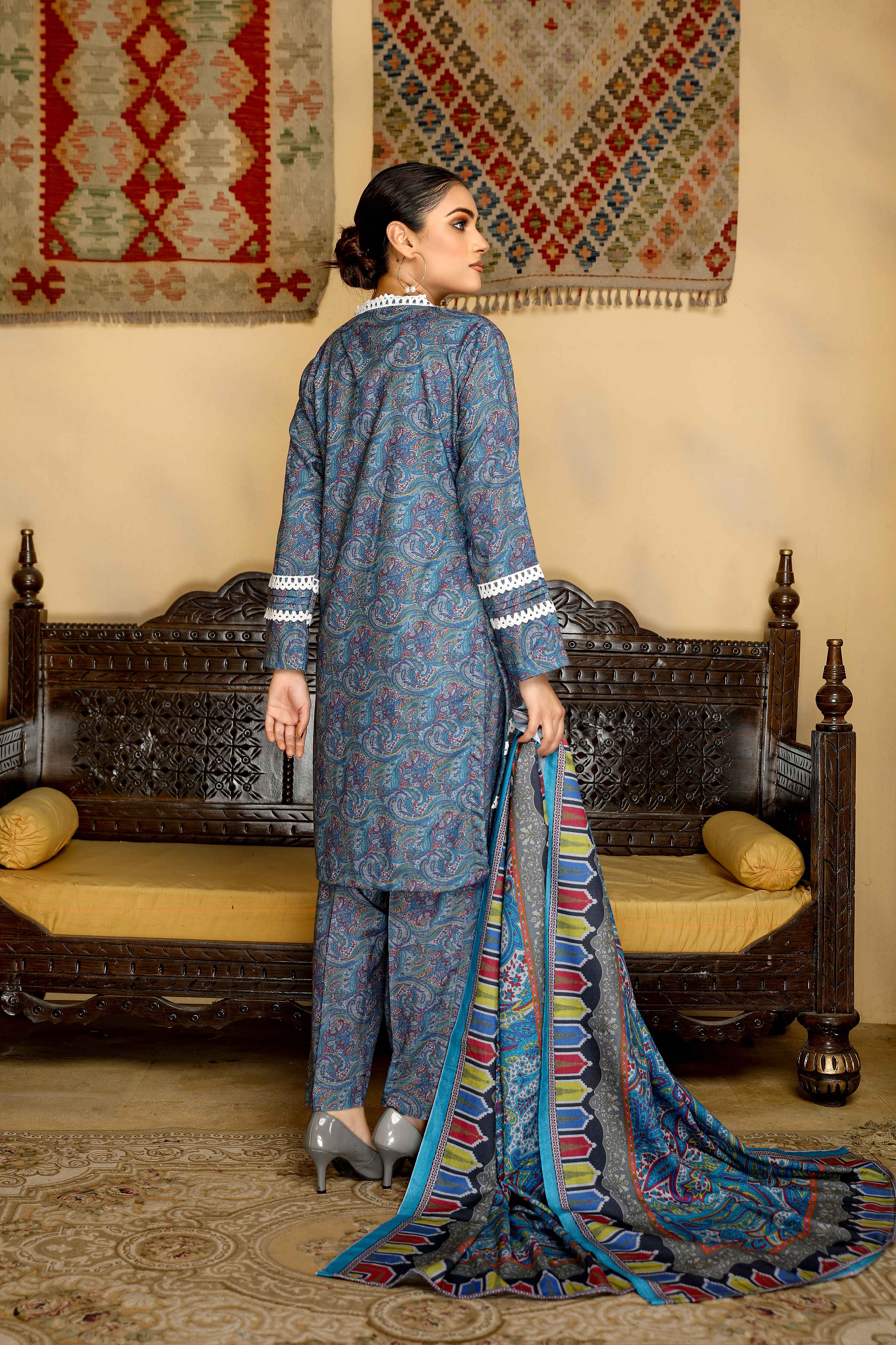 Flora Printed 3 Piece Winter Dhanak Shawl suit DH8B salwar kameez DesiP 