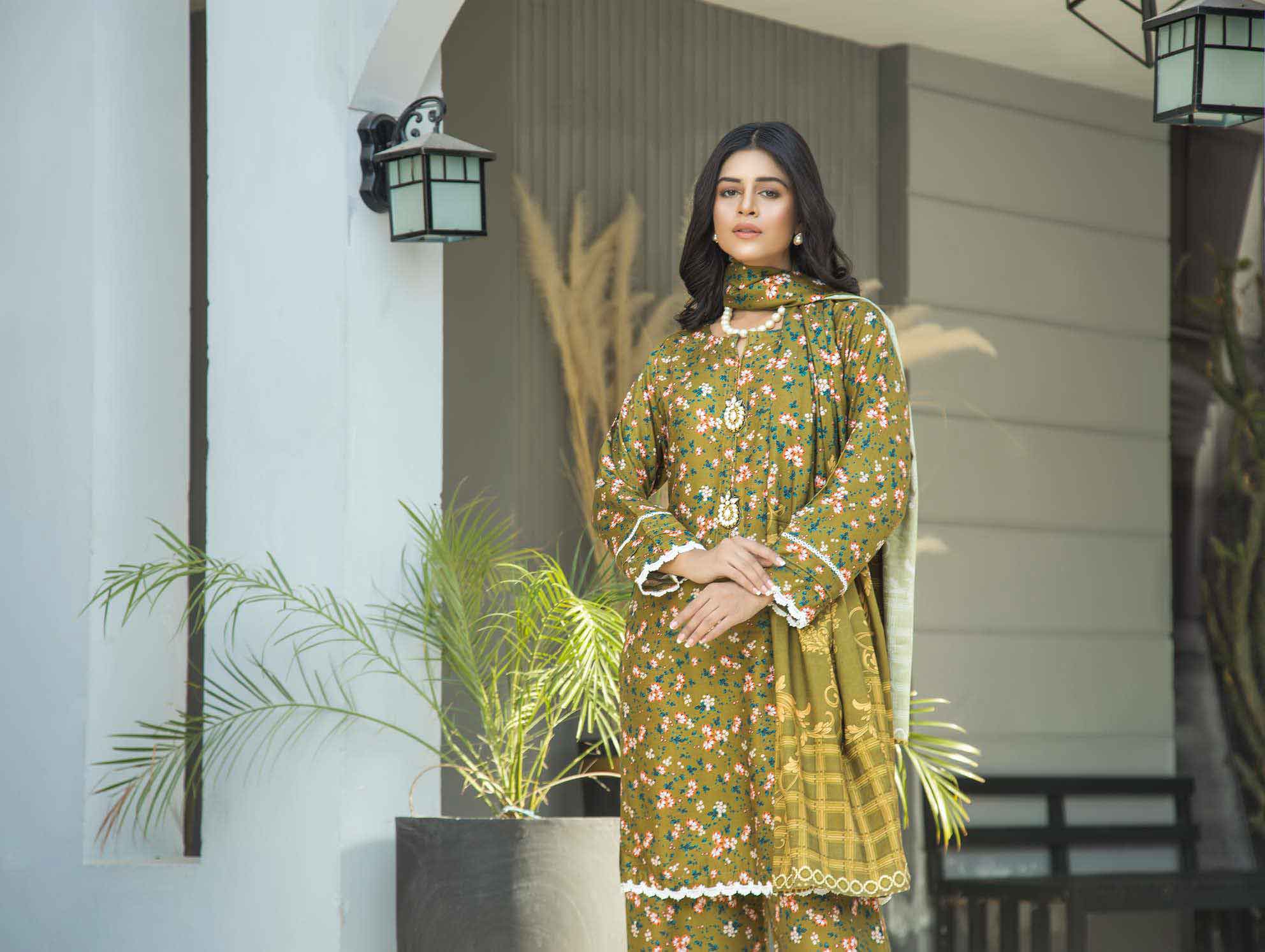 Flora Printed 3 Piece Winter Marina Shawl suit 4405 salwar kameez DesiP 