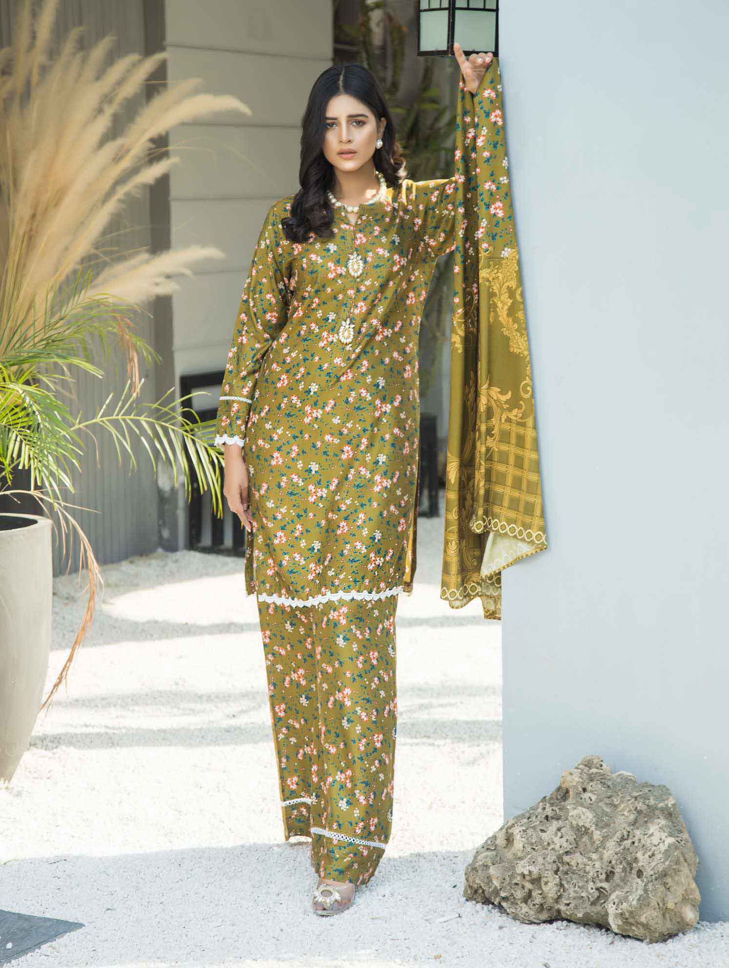 Flora Printed 3 Piece Winter Marina Shawl suit 4405 salwar kameez DesiP 