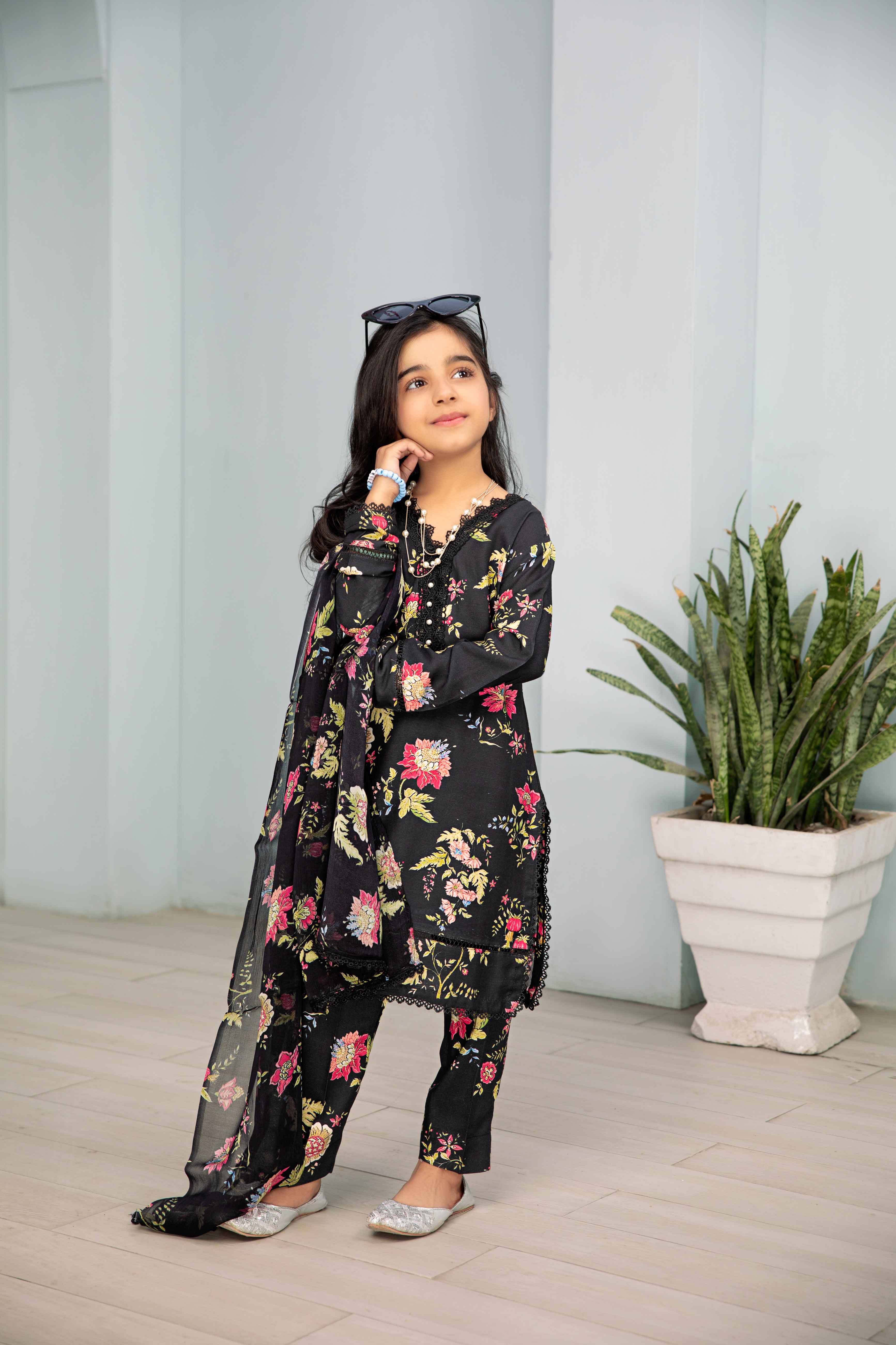 Flora Printed 3 Piece Mummy & Me Kids Linen Suit FL63 - Desi Posh