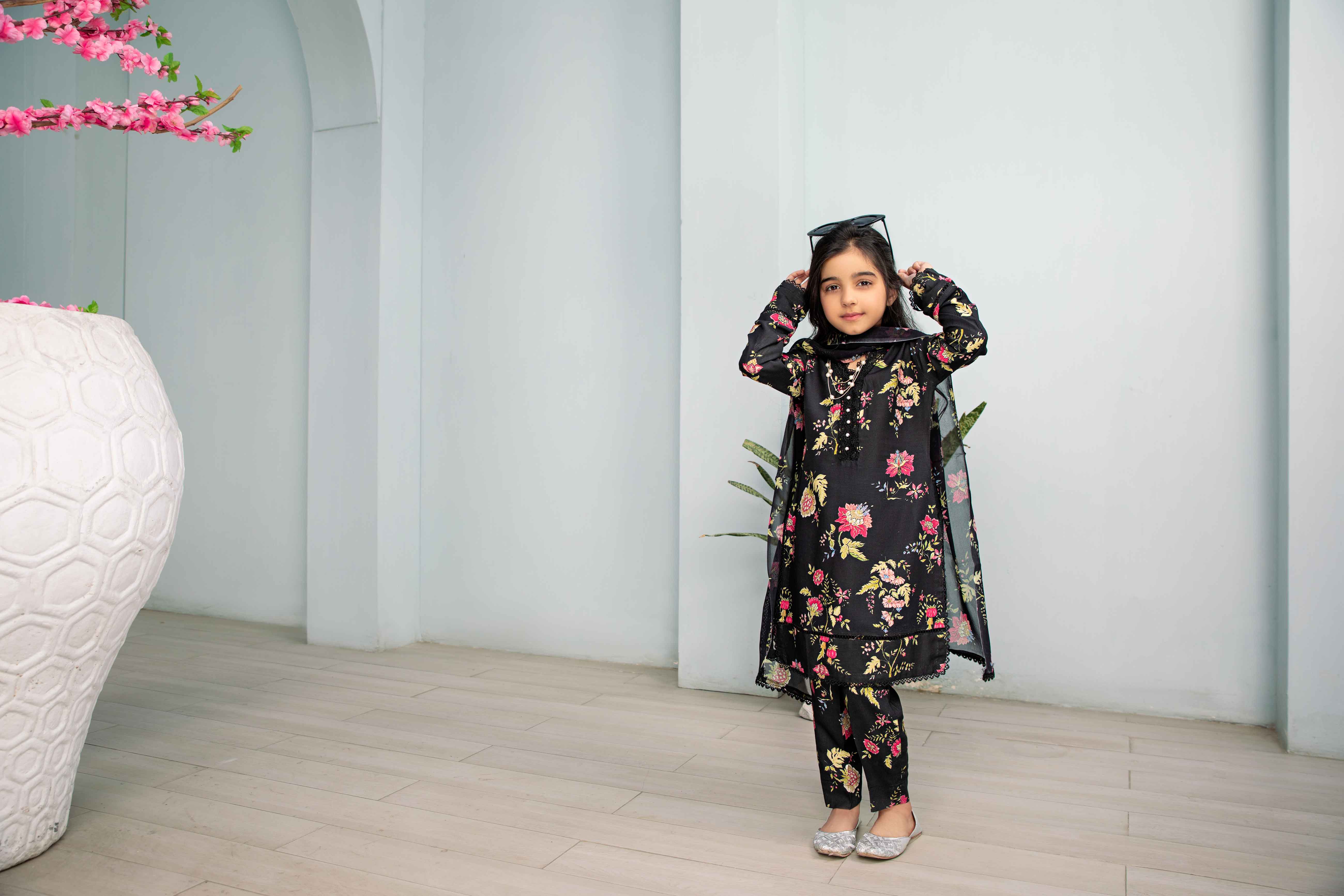 Flora Printed 3 Piece Mummy & Me Kids Linen Suit FL63 - Desi Posh