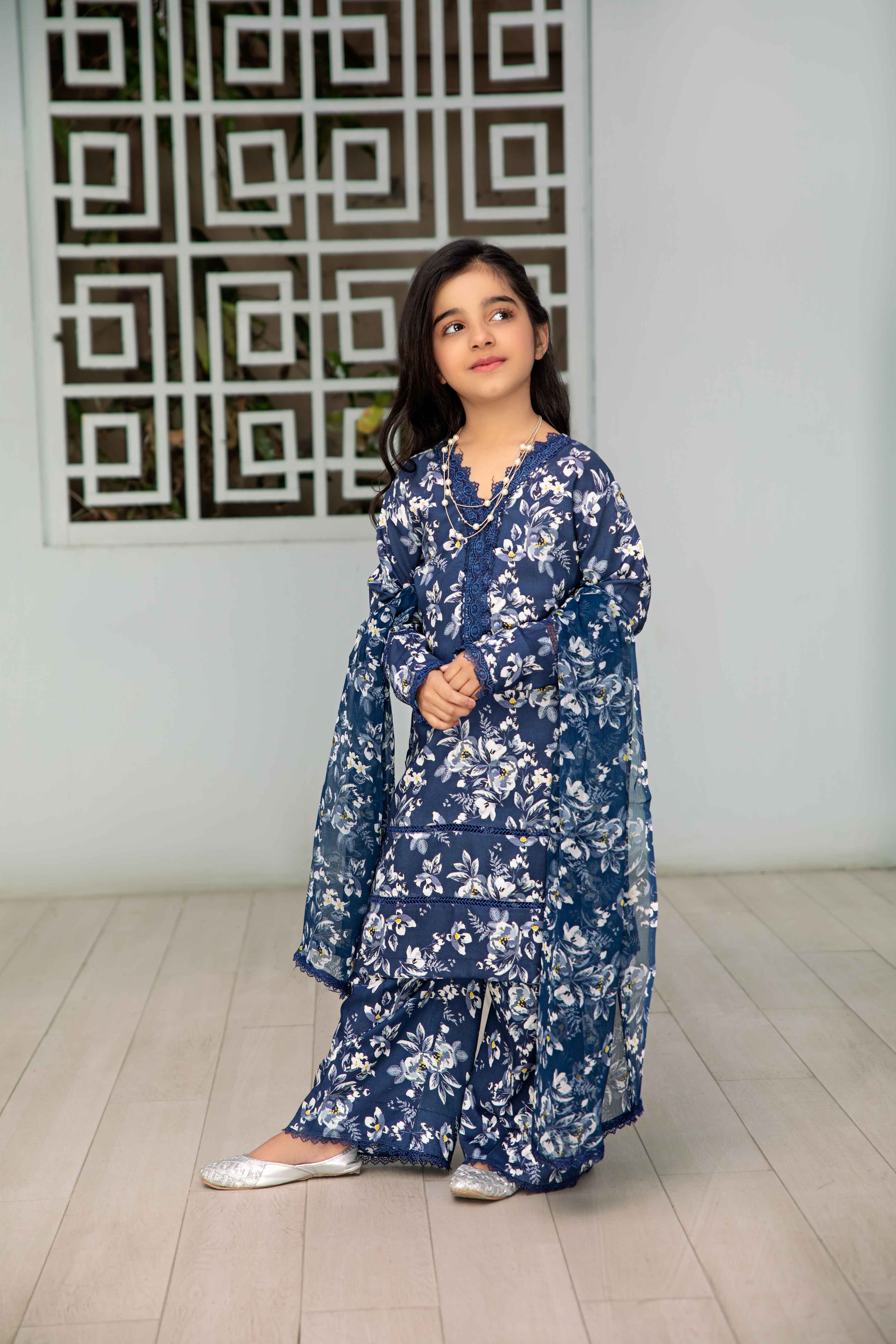 Flora Printed 3 Piece Mummy and Me Kids Linen Suit WF1 - Desi Posh