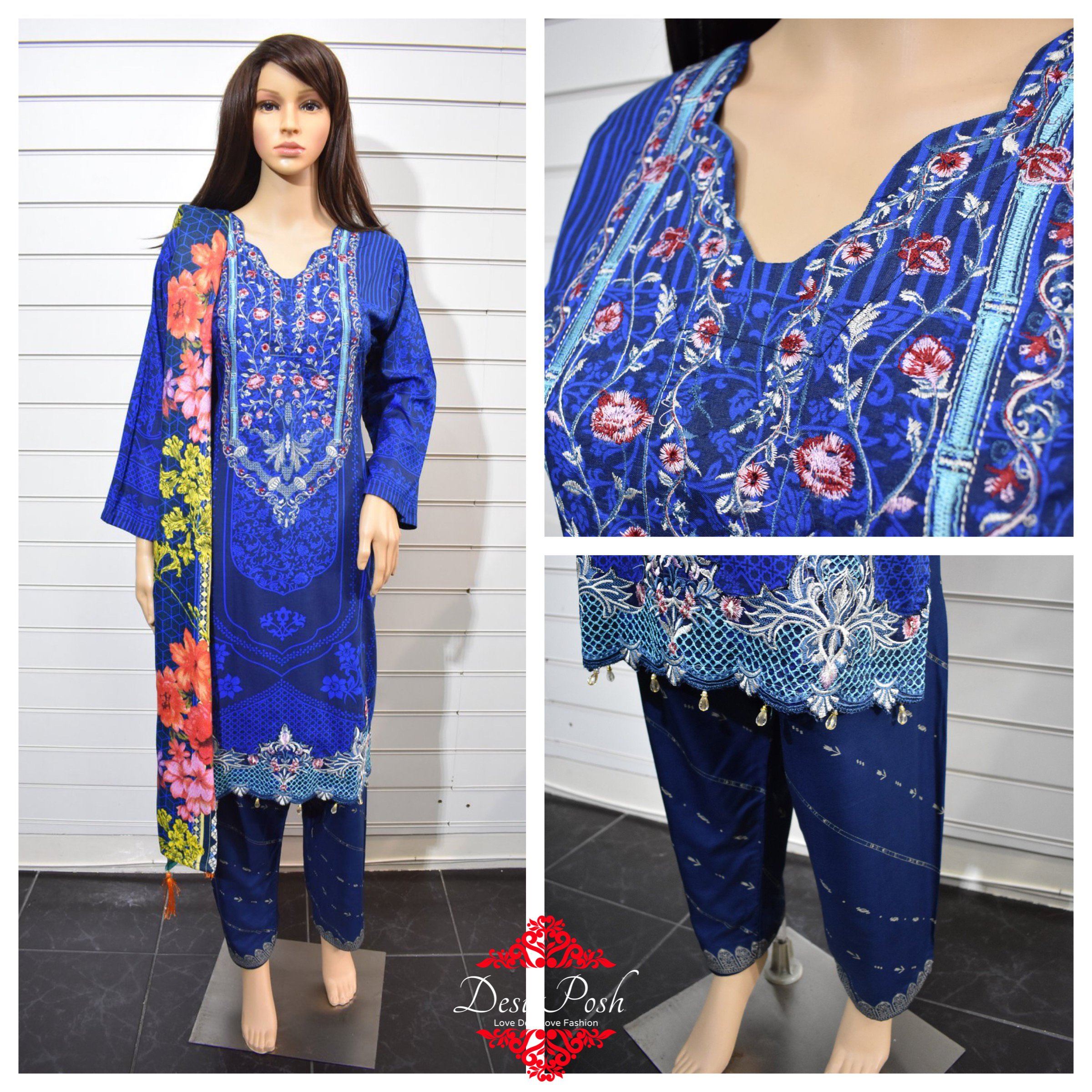 Gul Ahmed Inspired Digital Print Winter Linen Outfit With Warm Shawl - Desi Posh