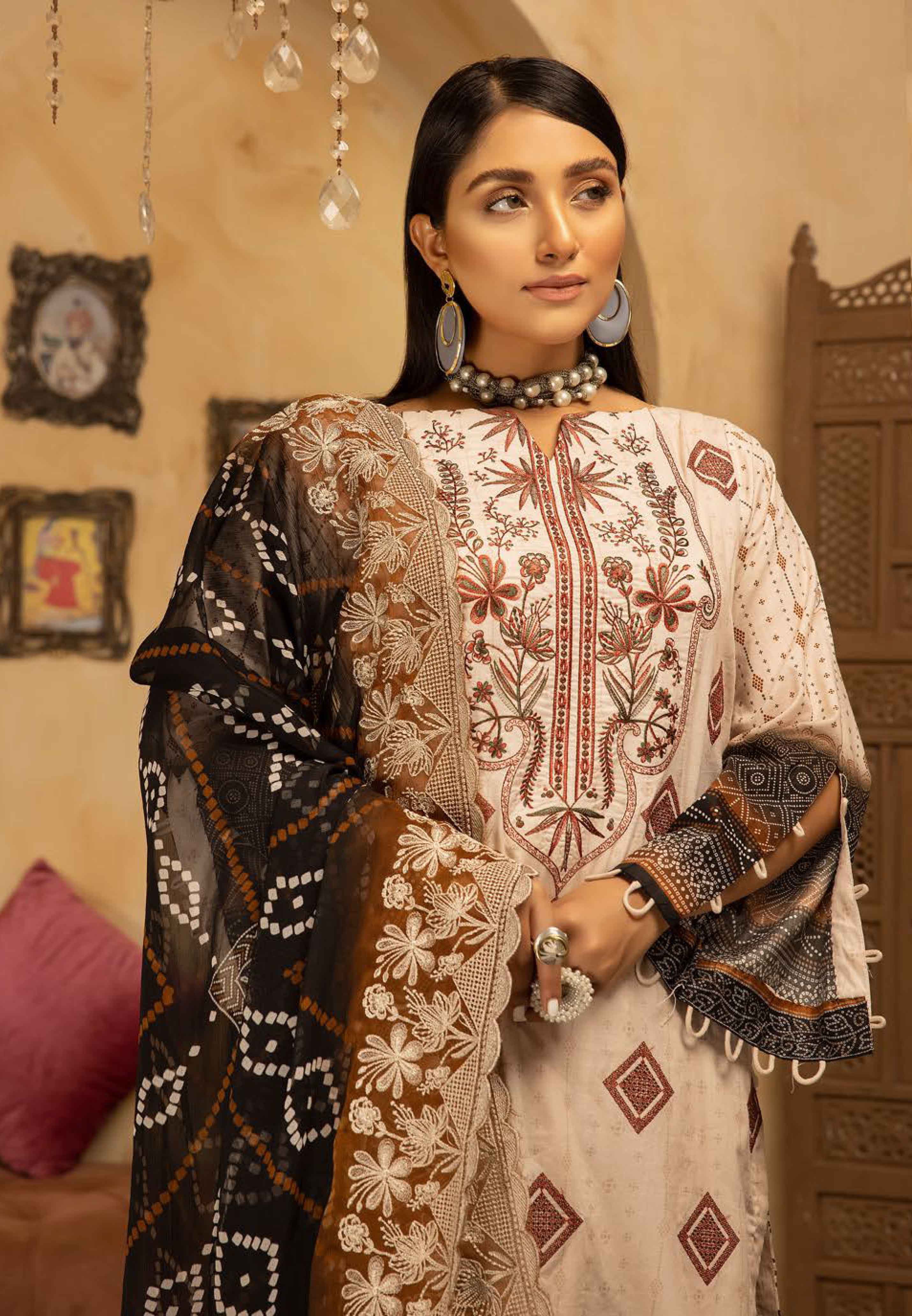 lawn 3 piece suit with embroidered dupatta