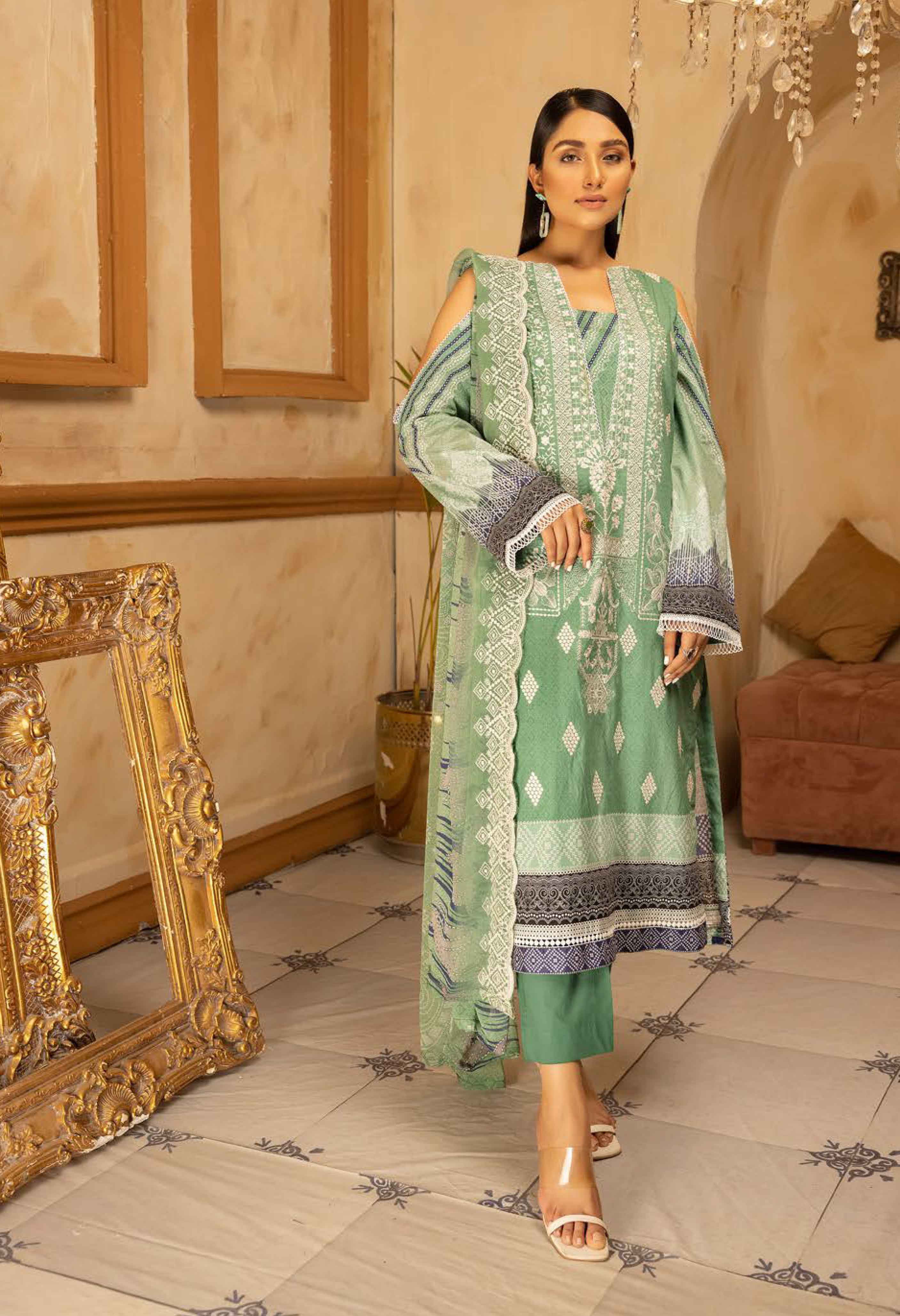 Heena by Simrans Readymade 3 Piece Lawn Outfit Green DesiP 