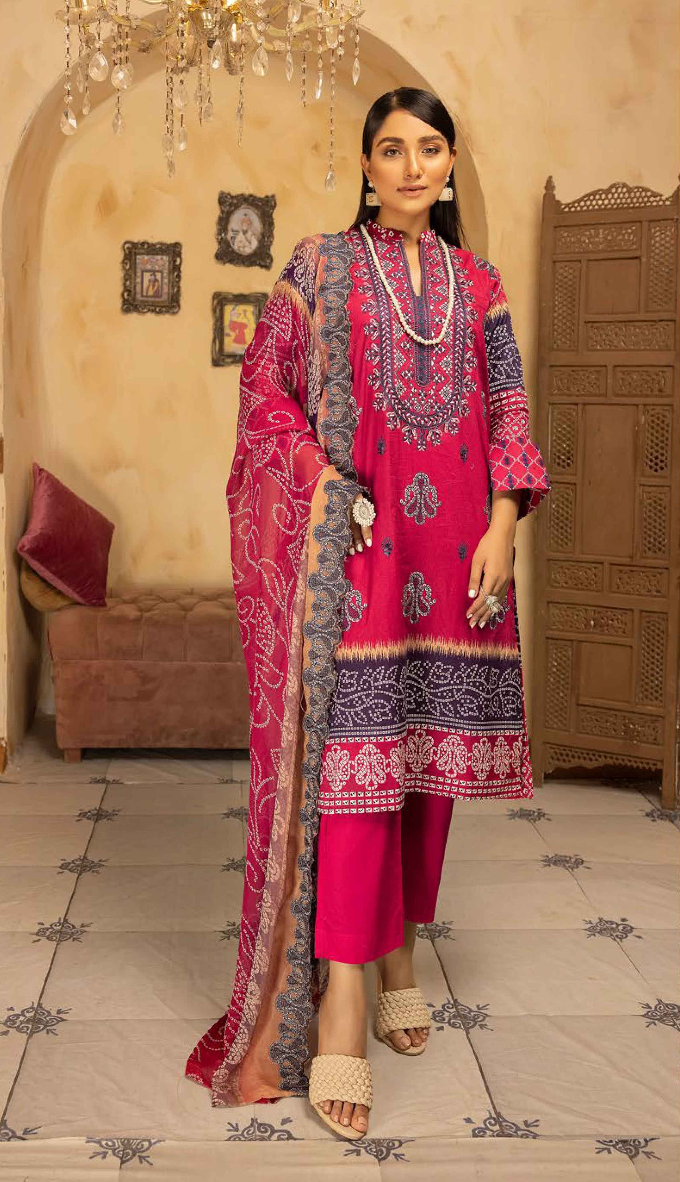 Heena by Simrans Readymade 3 Piece Lawn Outfit Pink DesiP 