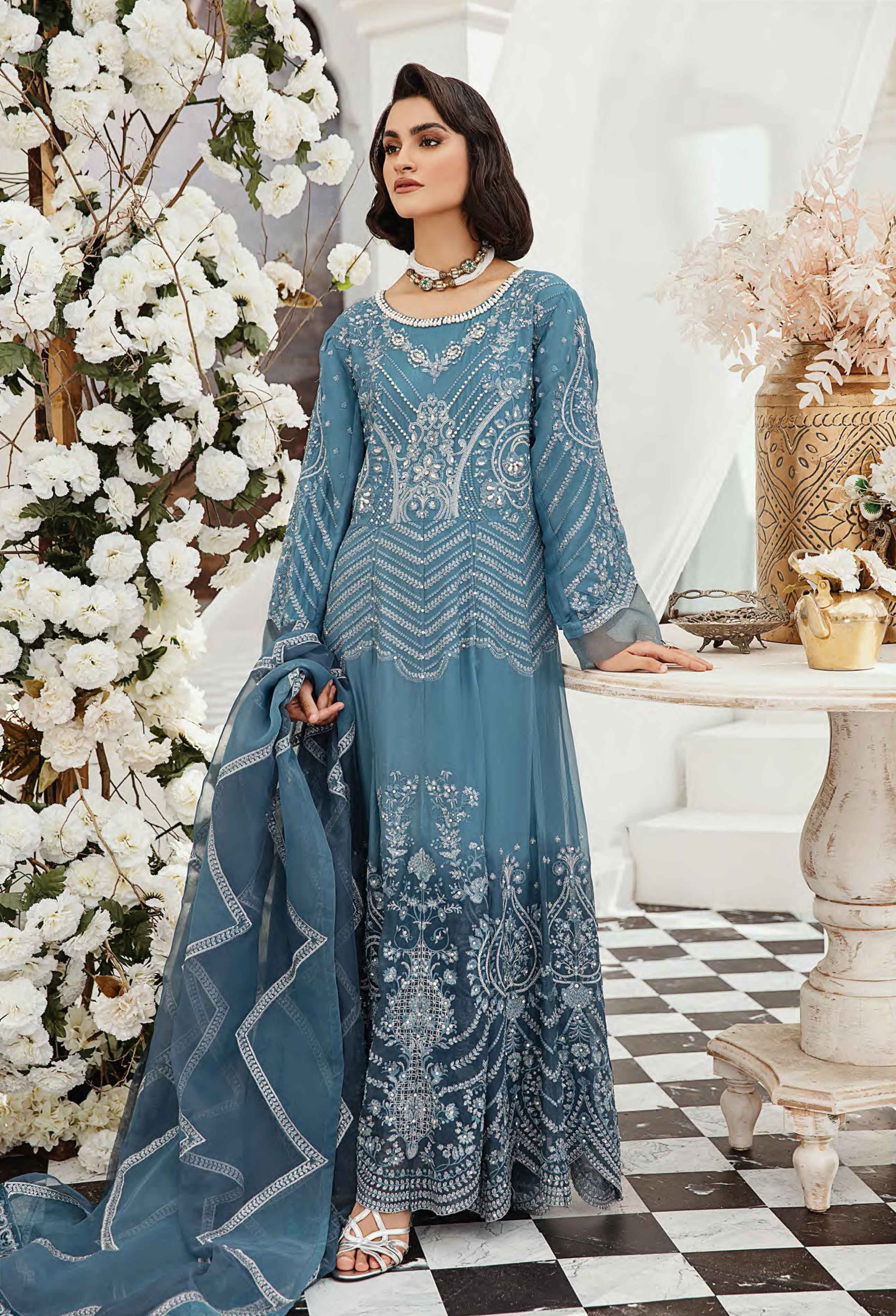 Ivana Diamante Detailed Designer Long Chiffon Gown H720